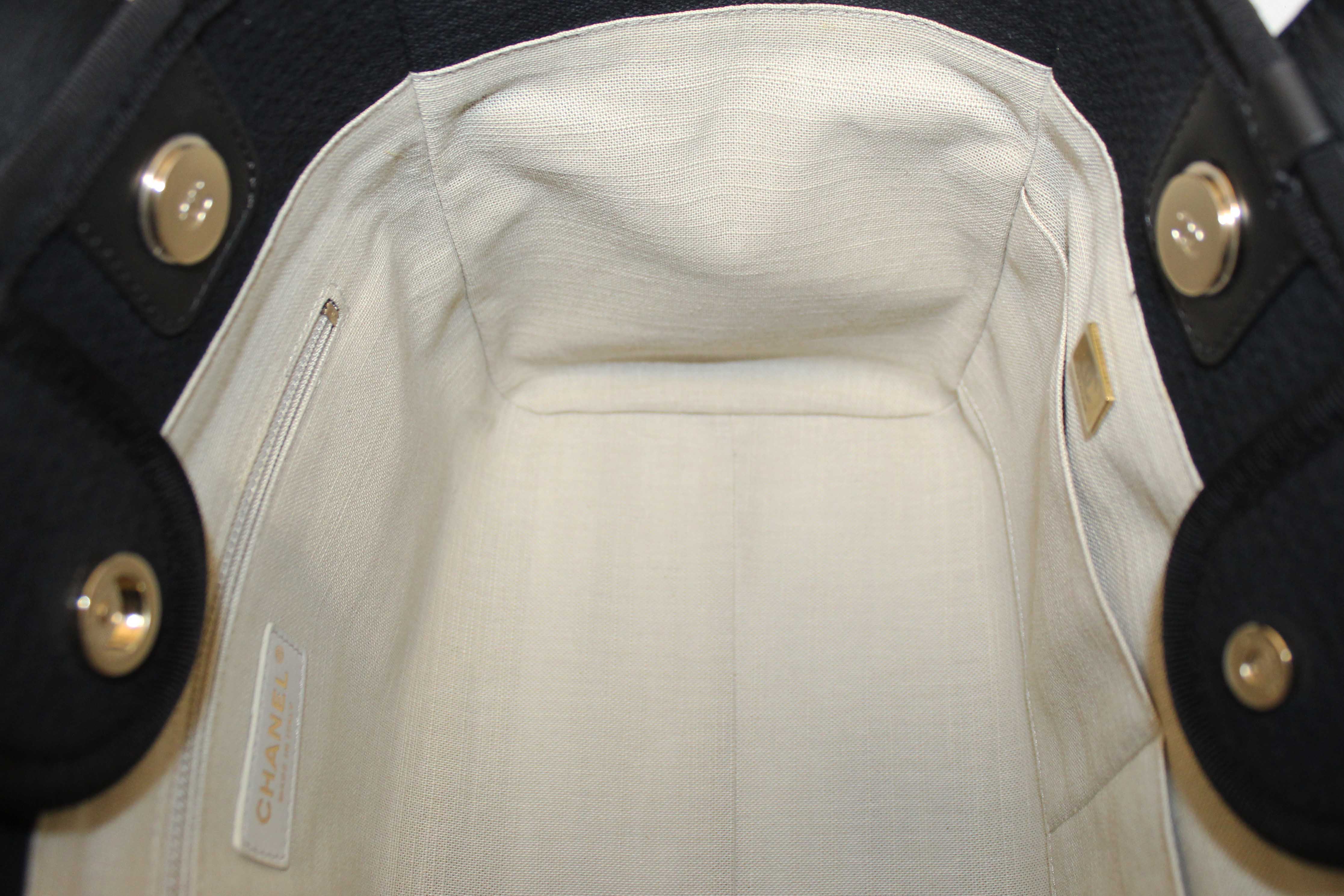 Authentic NEW Chanel Black Mixed Fibers Small Deauville Shopper Tote Bag