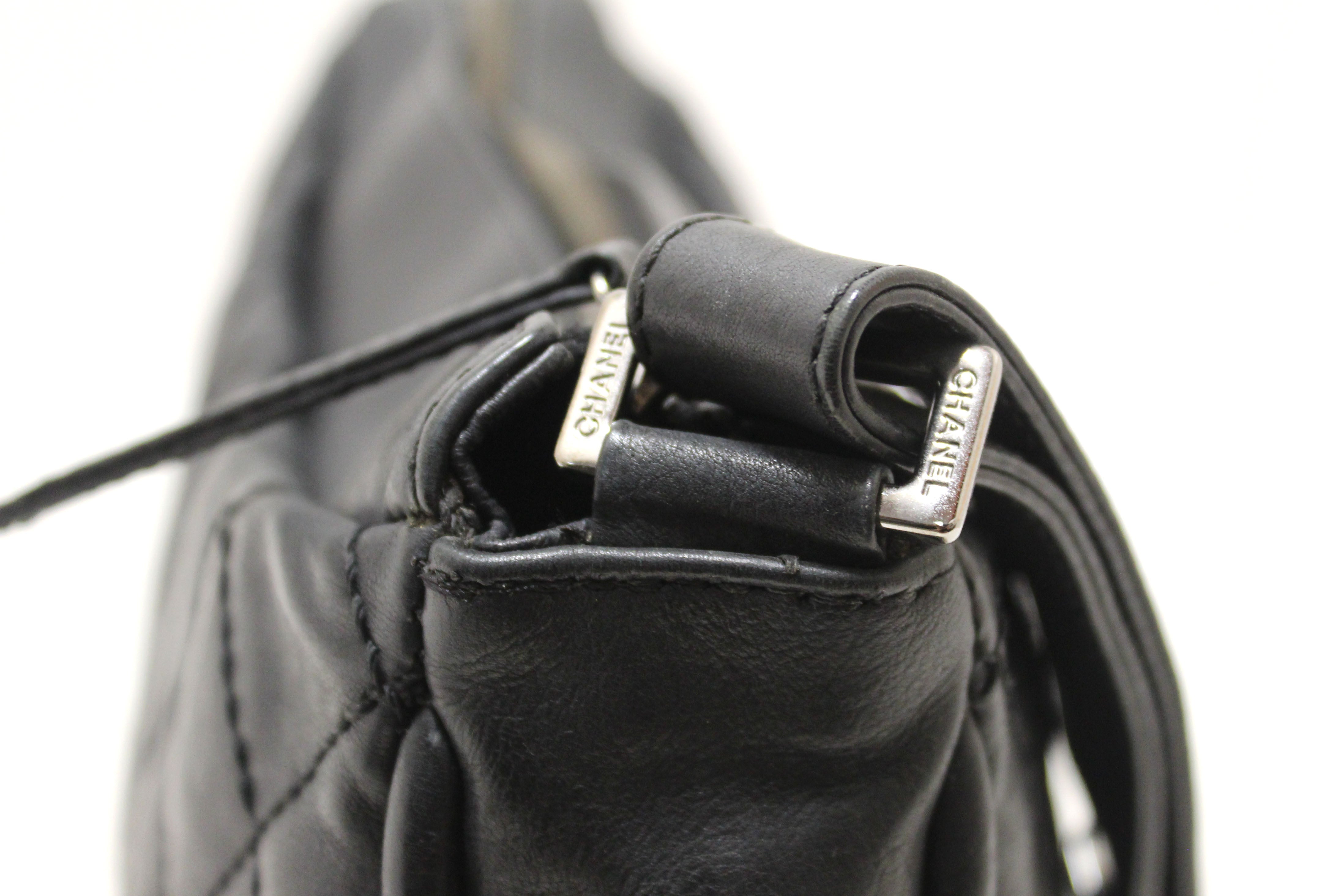Authentic Chanel Vintage Black Wild Stitch Quilted Calfskin Leather CC Timeless Shoulder Bag