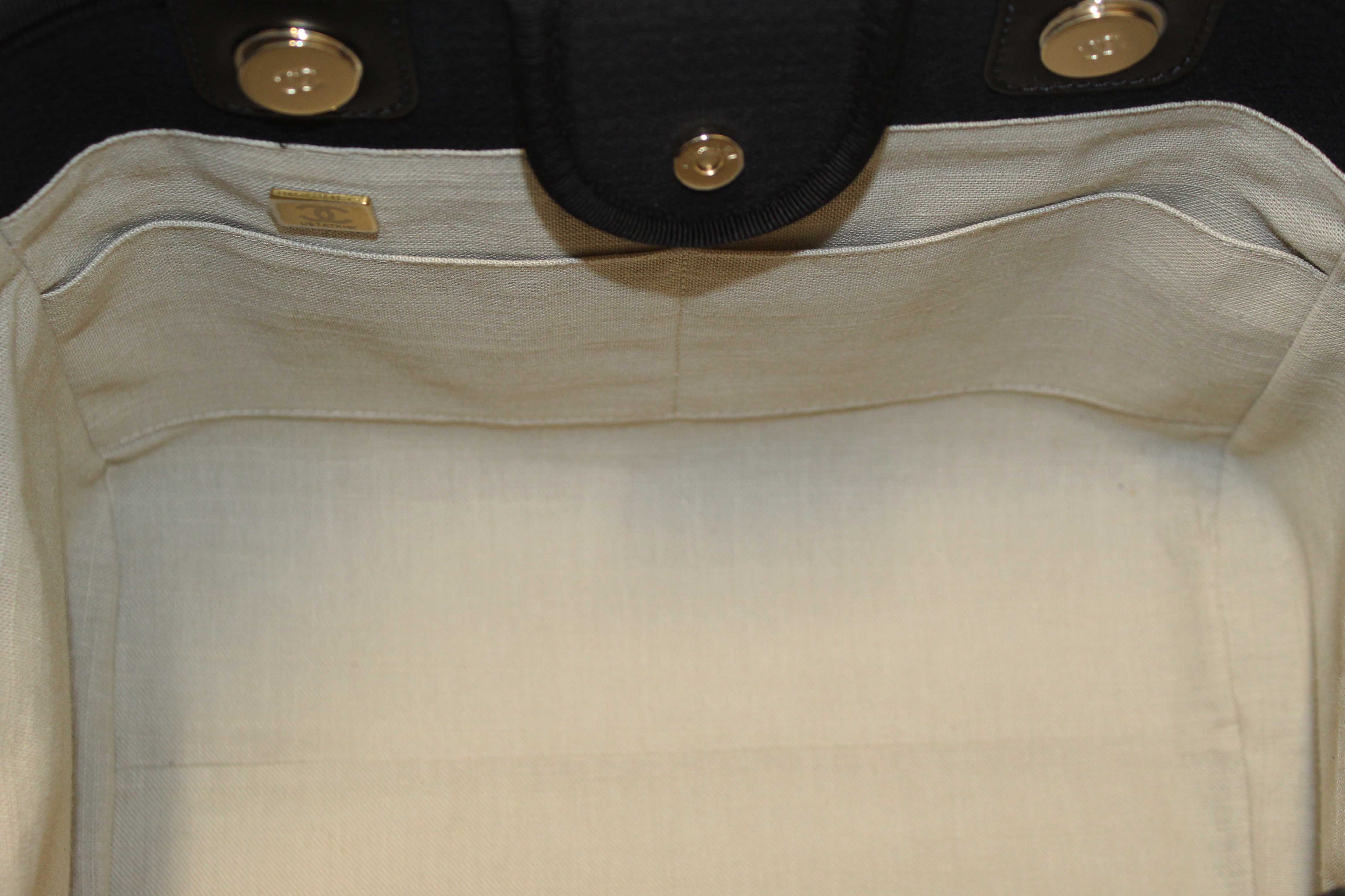 Authentic NEW Chanel Black Mixed Fibers Small Deauville Shopper Tote Bag