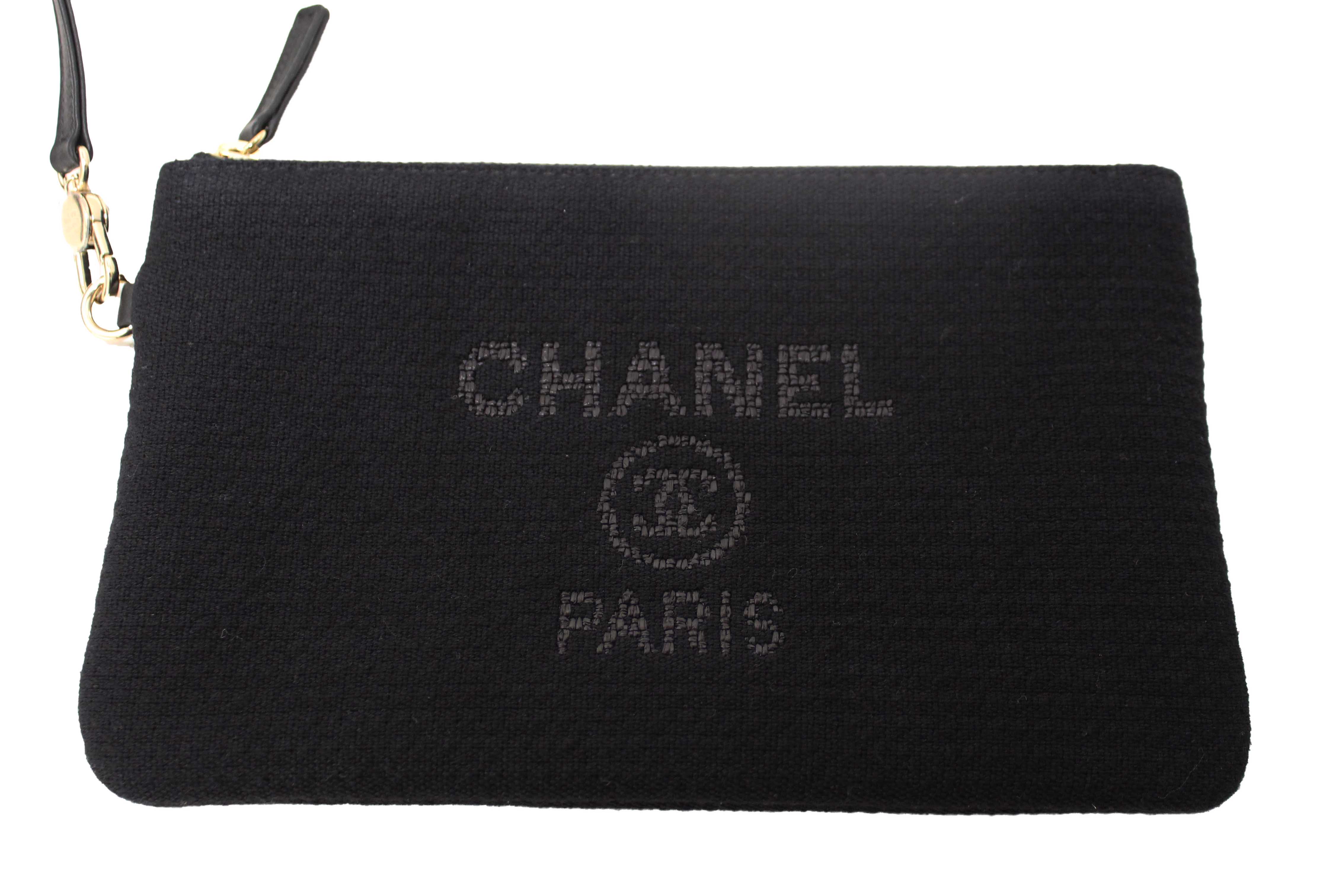 Authentic NEW Chanel Black Mixed Fibers Small Deauville Shopper Tote Bag