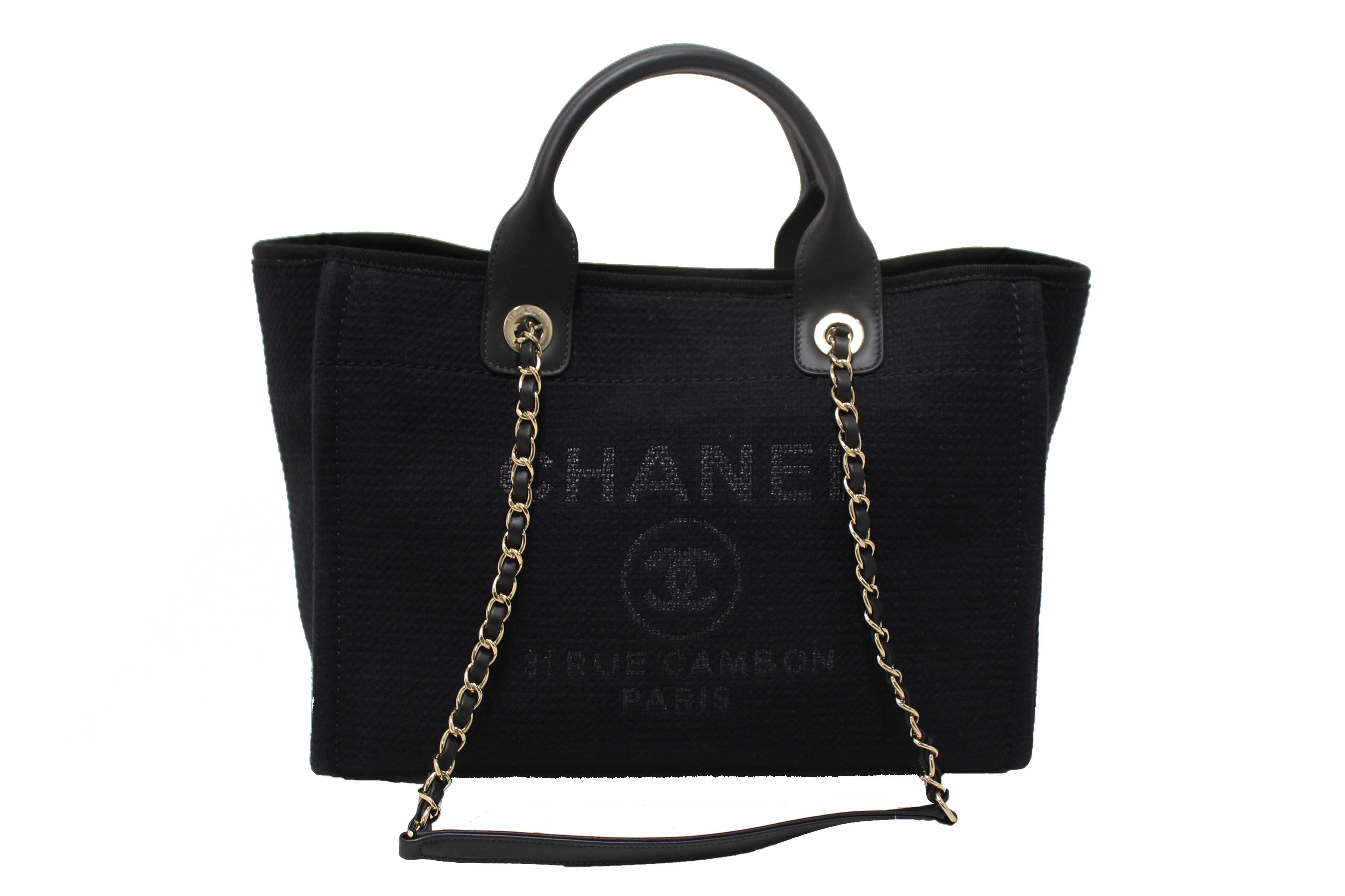 Authentic NEW Chanel Black Mixed Fibers Small Deauville Shopper Tote Bag