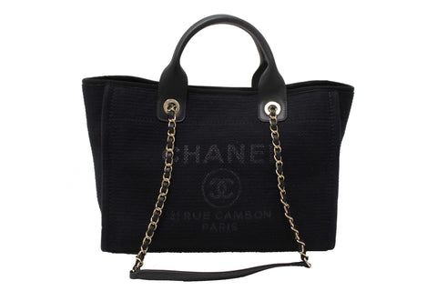 Authentic NEW Chanel Black Mixed Fibers Small Deauville Shopper Tote Bag