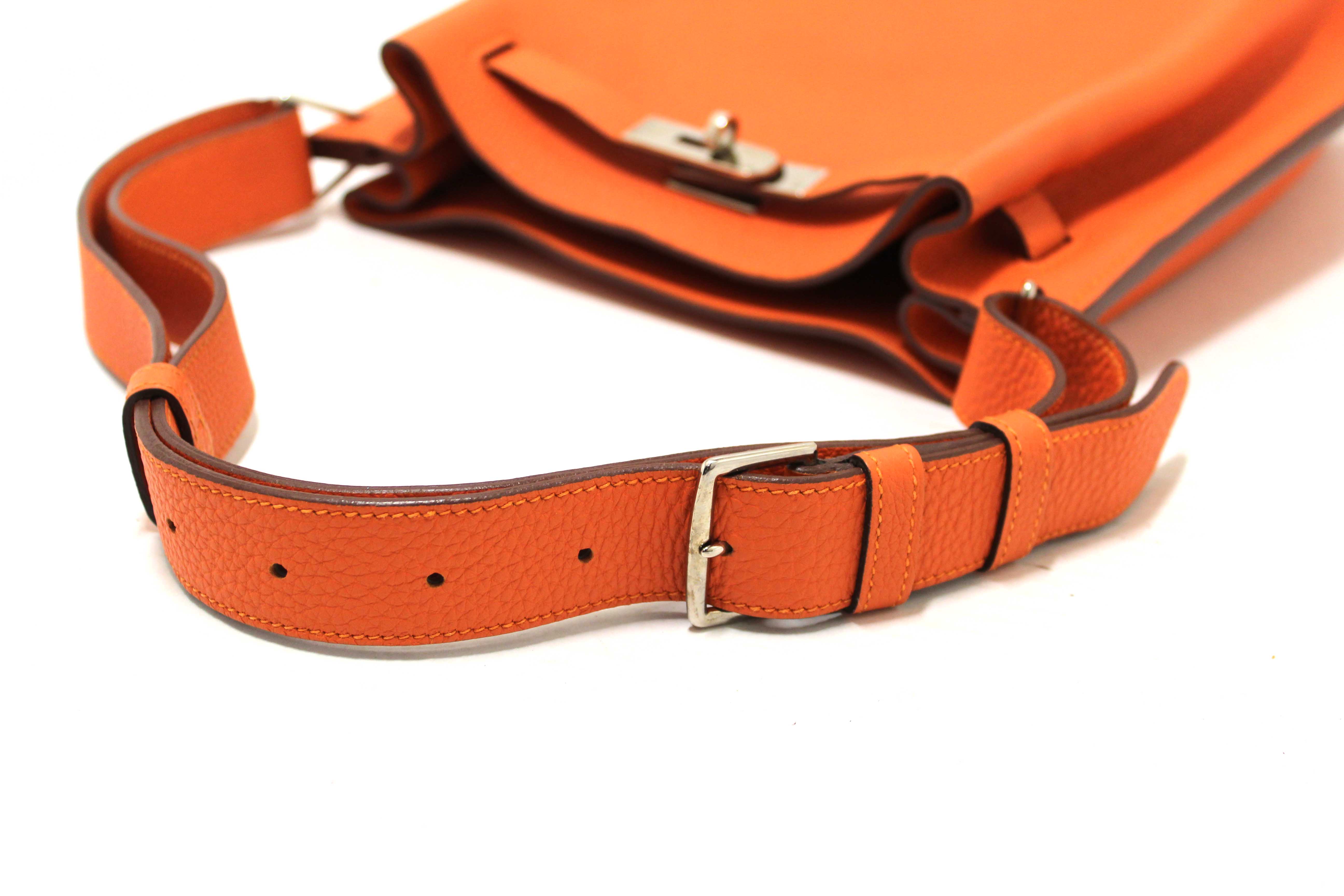 Authentic Hermes Orange Togo Leather Palladium Plated So Kelly 22 Bag