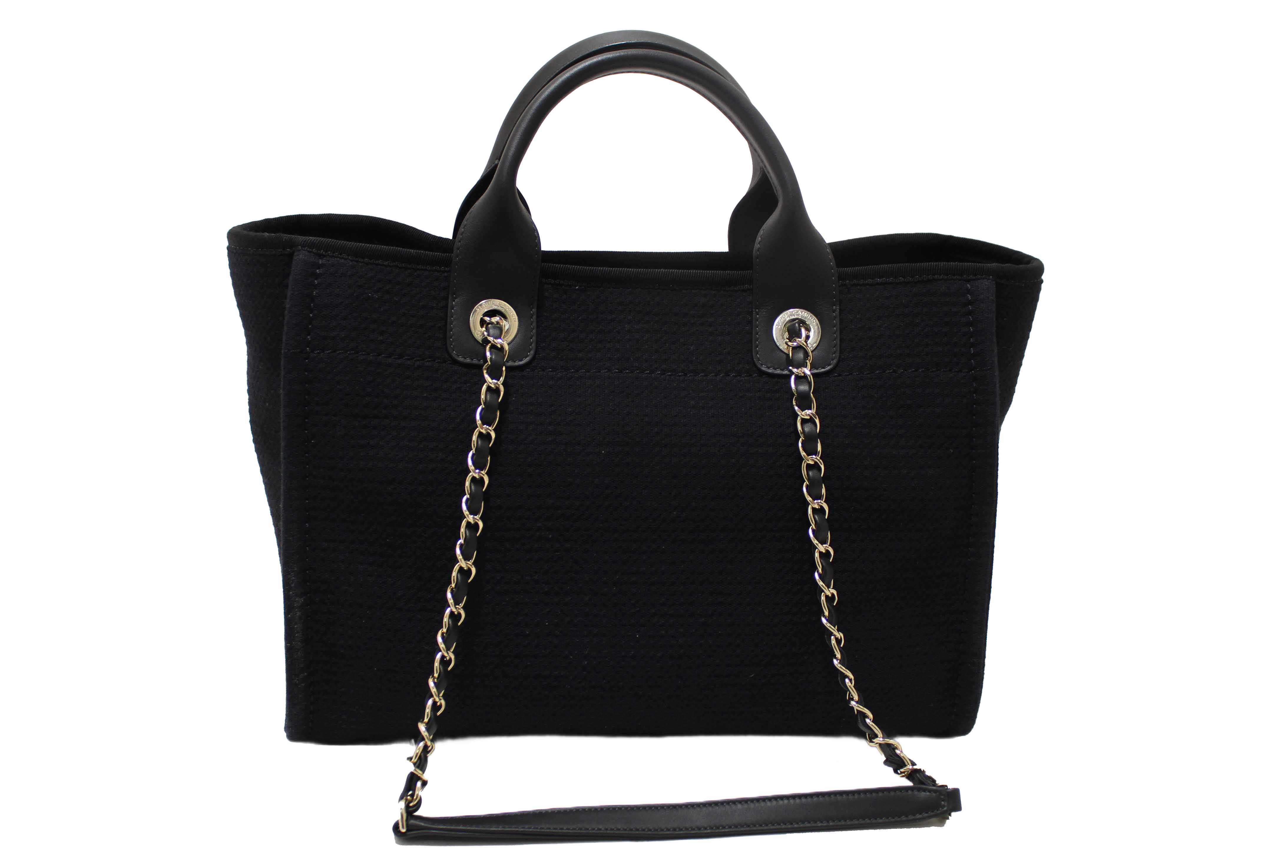 Authentic NEW Chanel Black Mixed Fibers Small Deauville Shopper Tote Bag