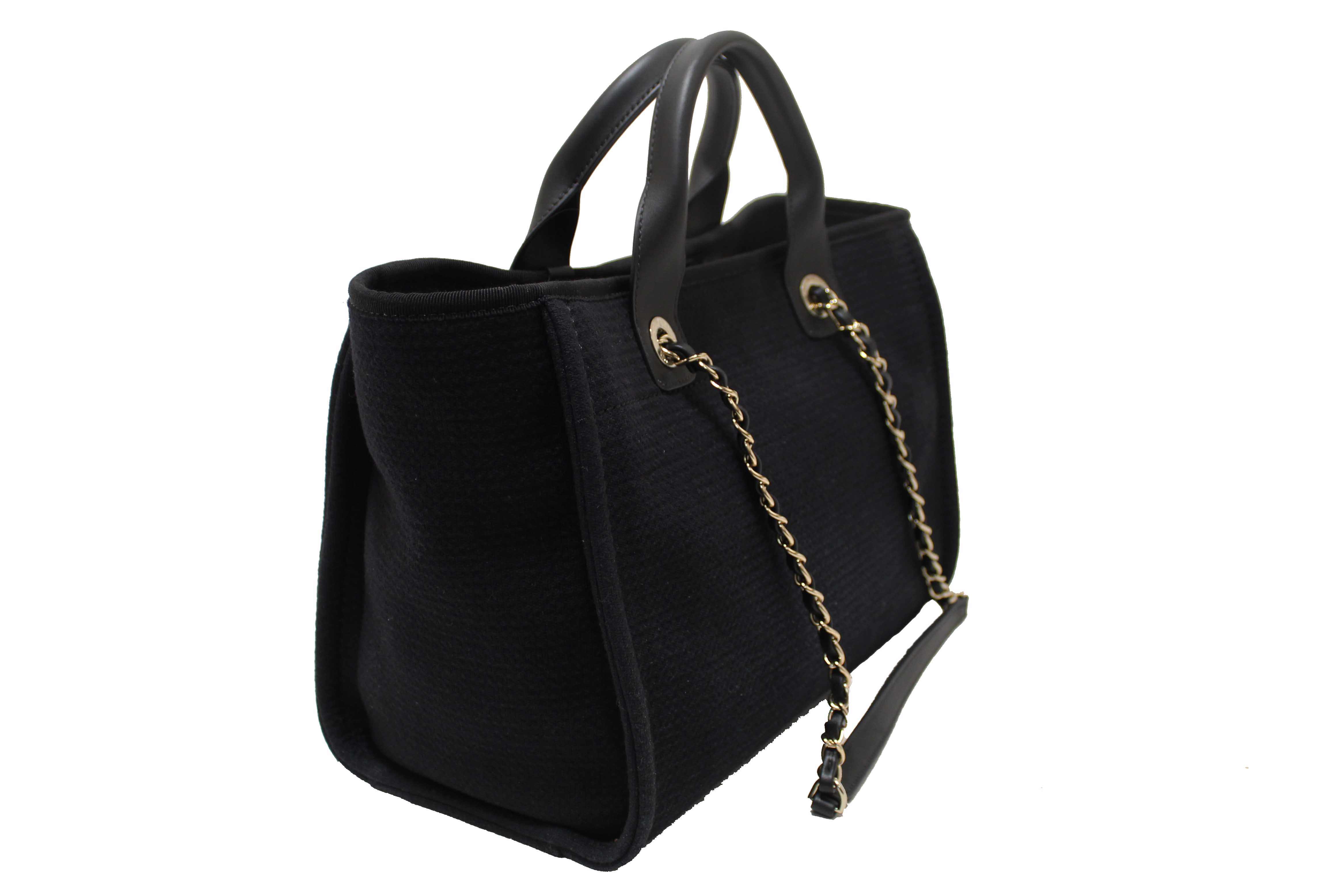 Authentic NEW Chanel Black Mixed Fibers Small Deauville Shopper Tote Bag