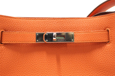 Authentic Hermes Orange Togo Leather Palladium Plated So Kelly 22 Bag