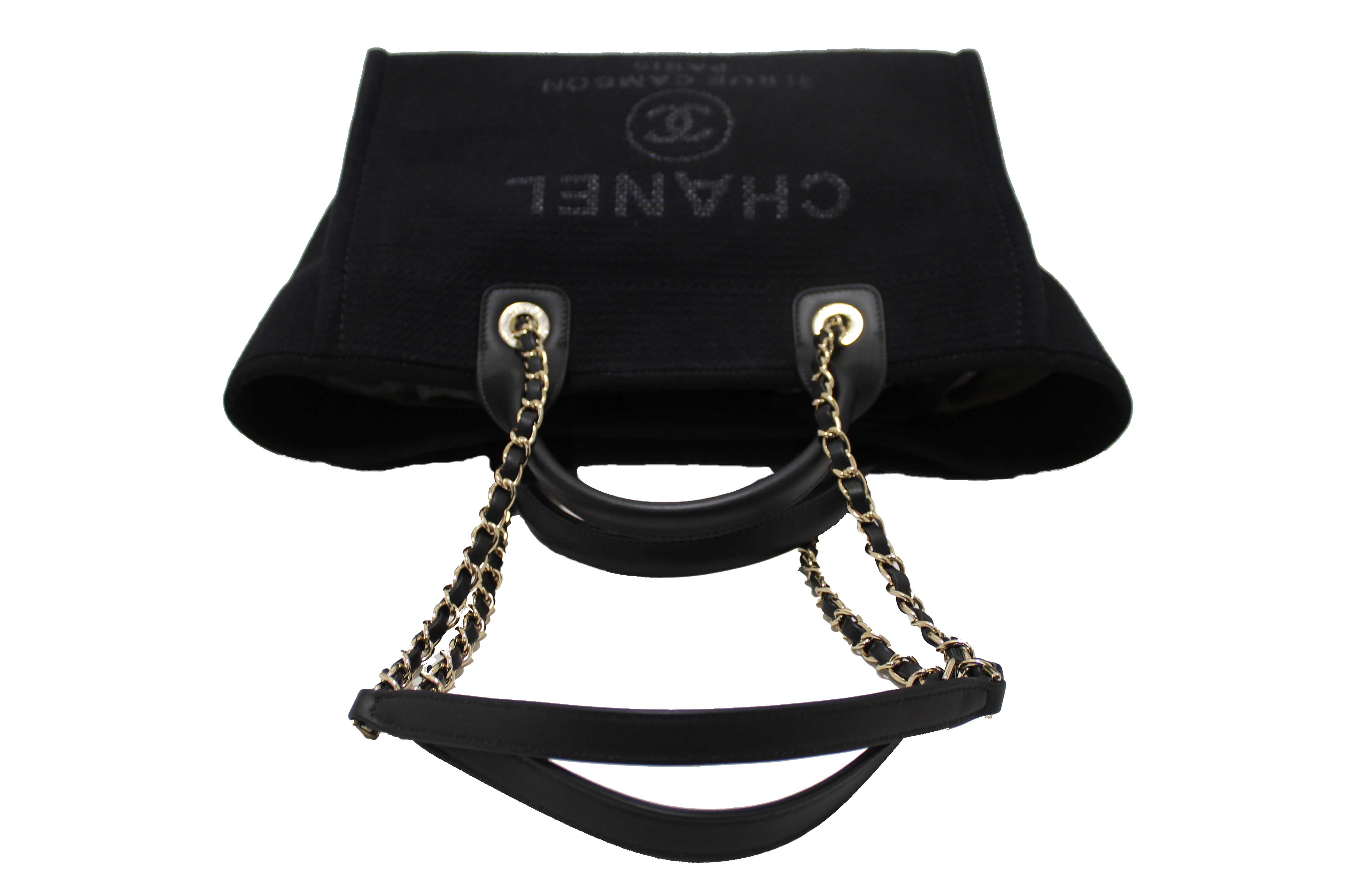 Authentic NEW Chanel Black Mixed Fibers Small Deauville Shopper Tote Bag