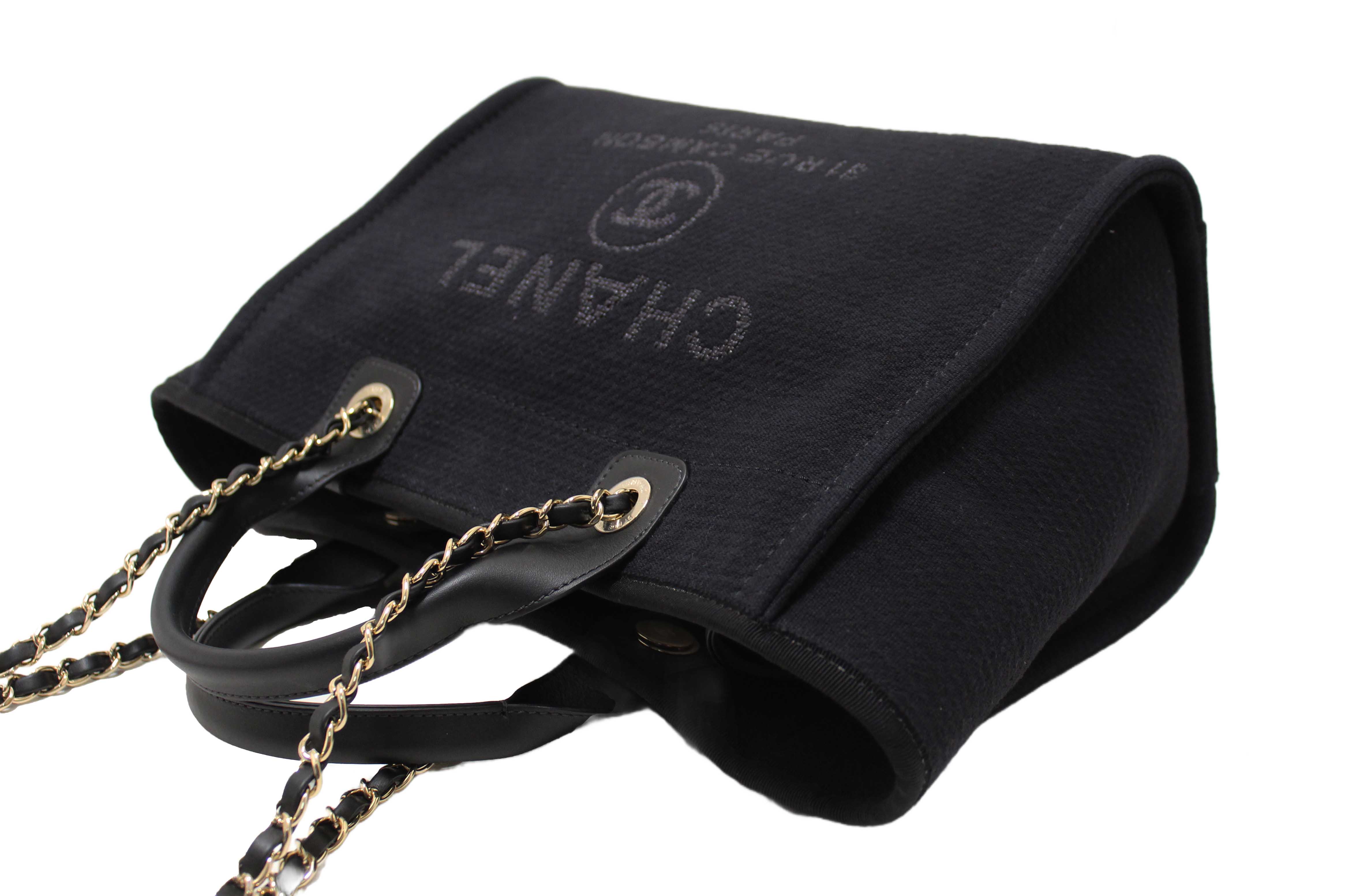 Authentic NEW Chanel Black Mixed Fibers Small Deauville Shopper Tote Bag