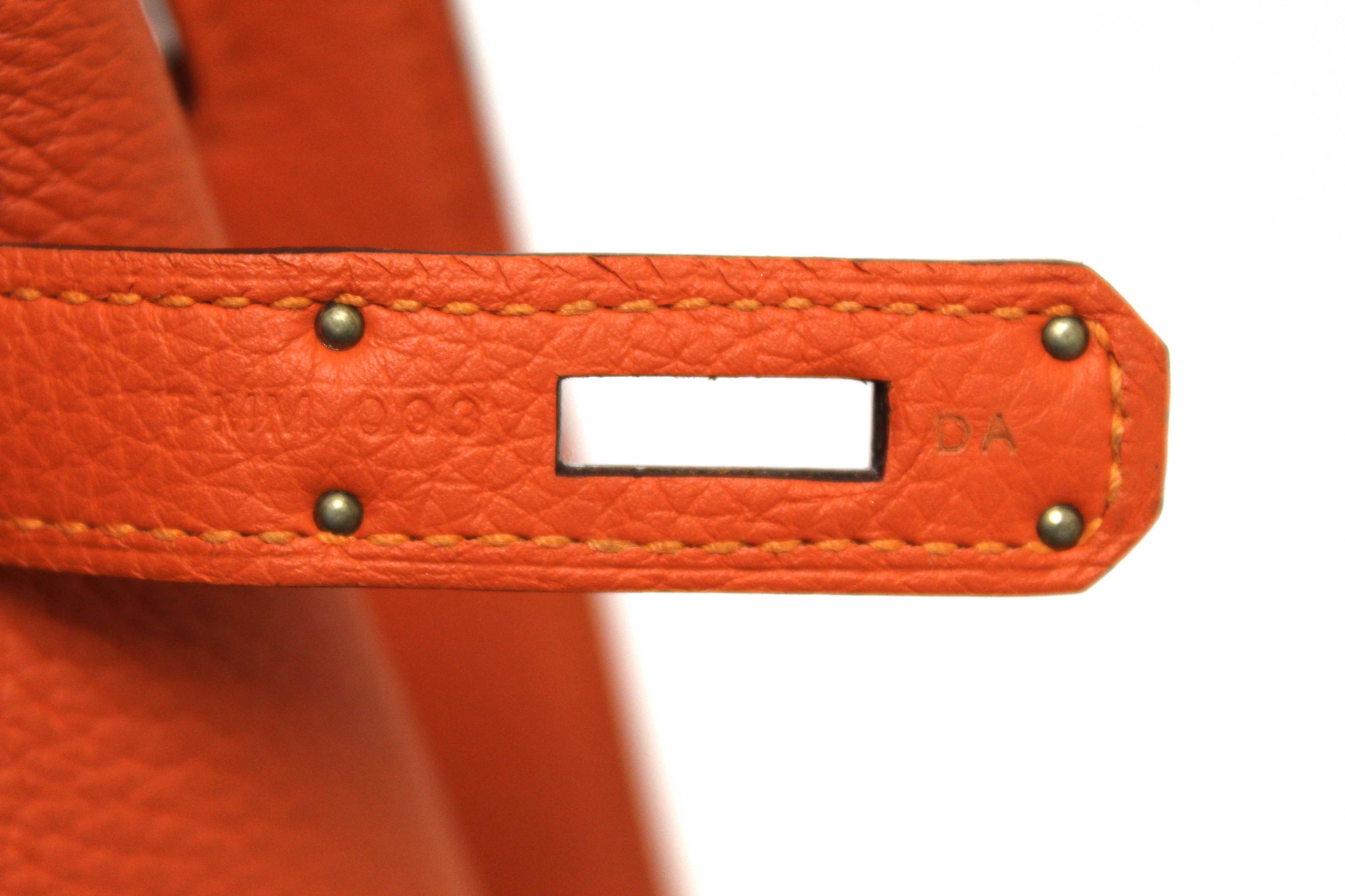 Authentic Hermes Orange Togo Leather Palladium Plated So Kelly 22 Bag