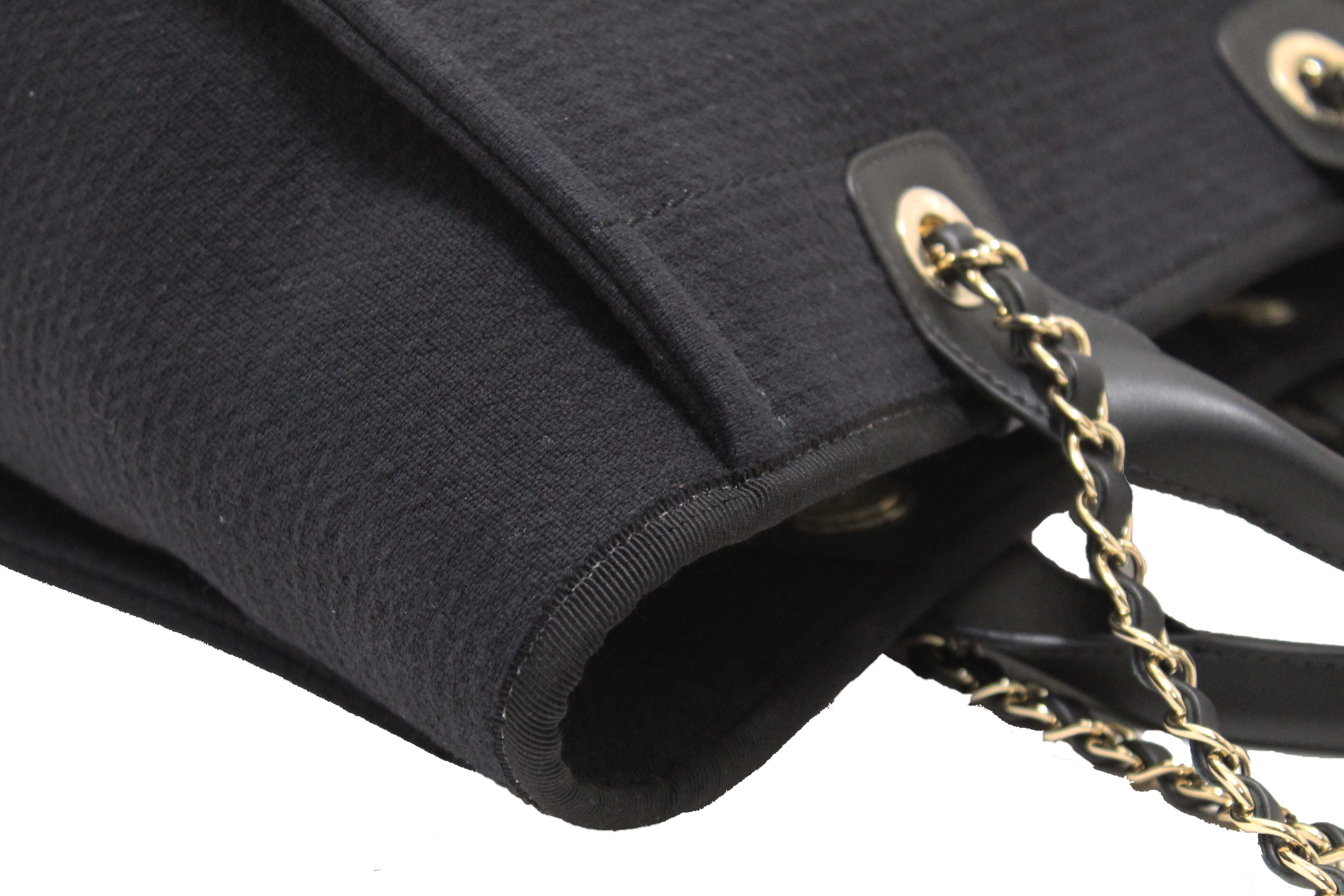 Authentic NEW Chanel Black Mixed Fibers Small Deauville Shopper Tote Bag