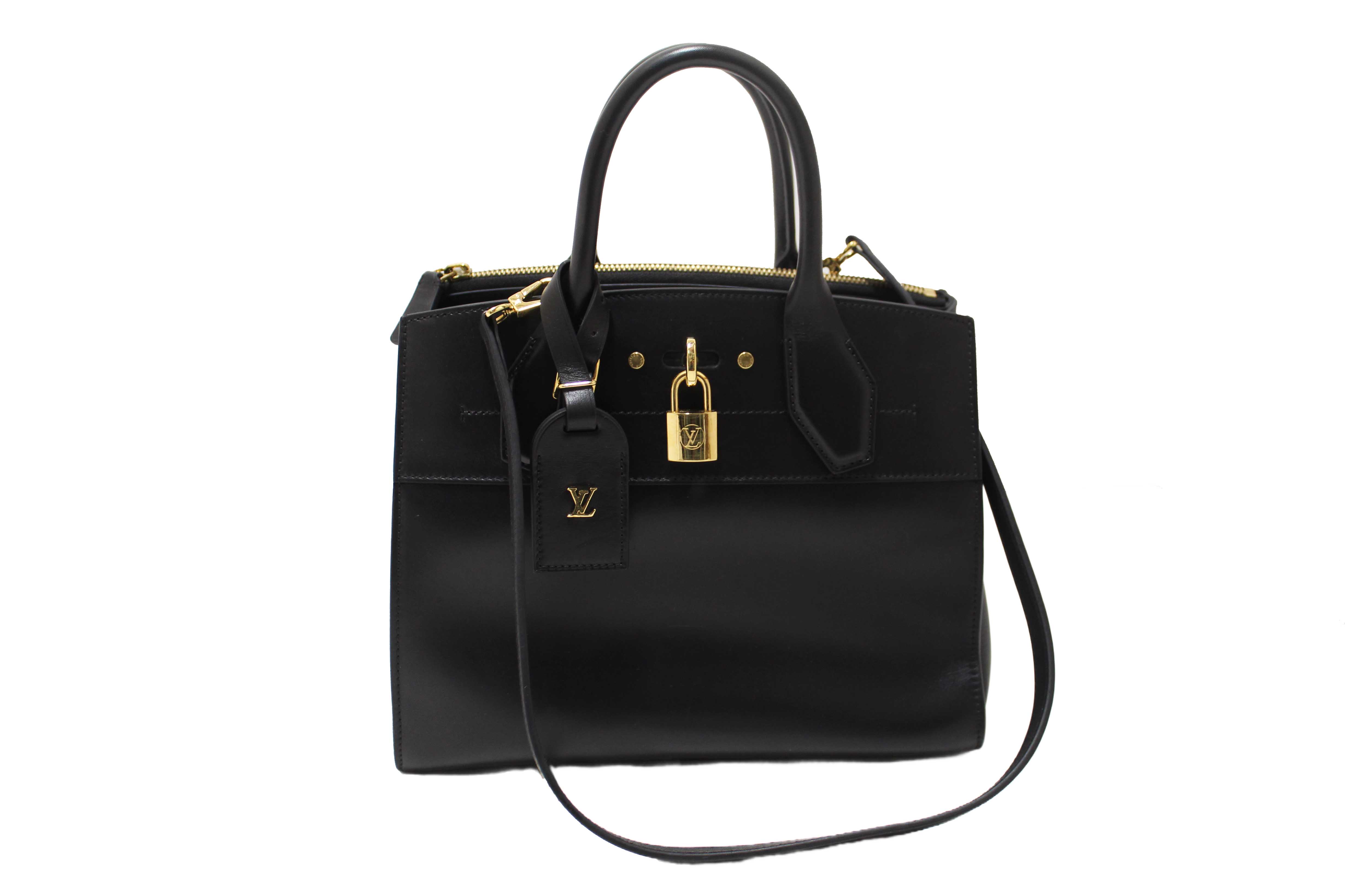 Authentic Louis Vuitton Black Smooth Leather City Steamer PM Bag