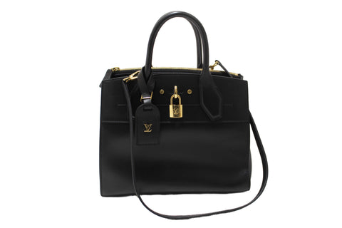 Authentic Louis Vuitton Black Smooth Leather City Steamer PM Bag