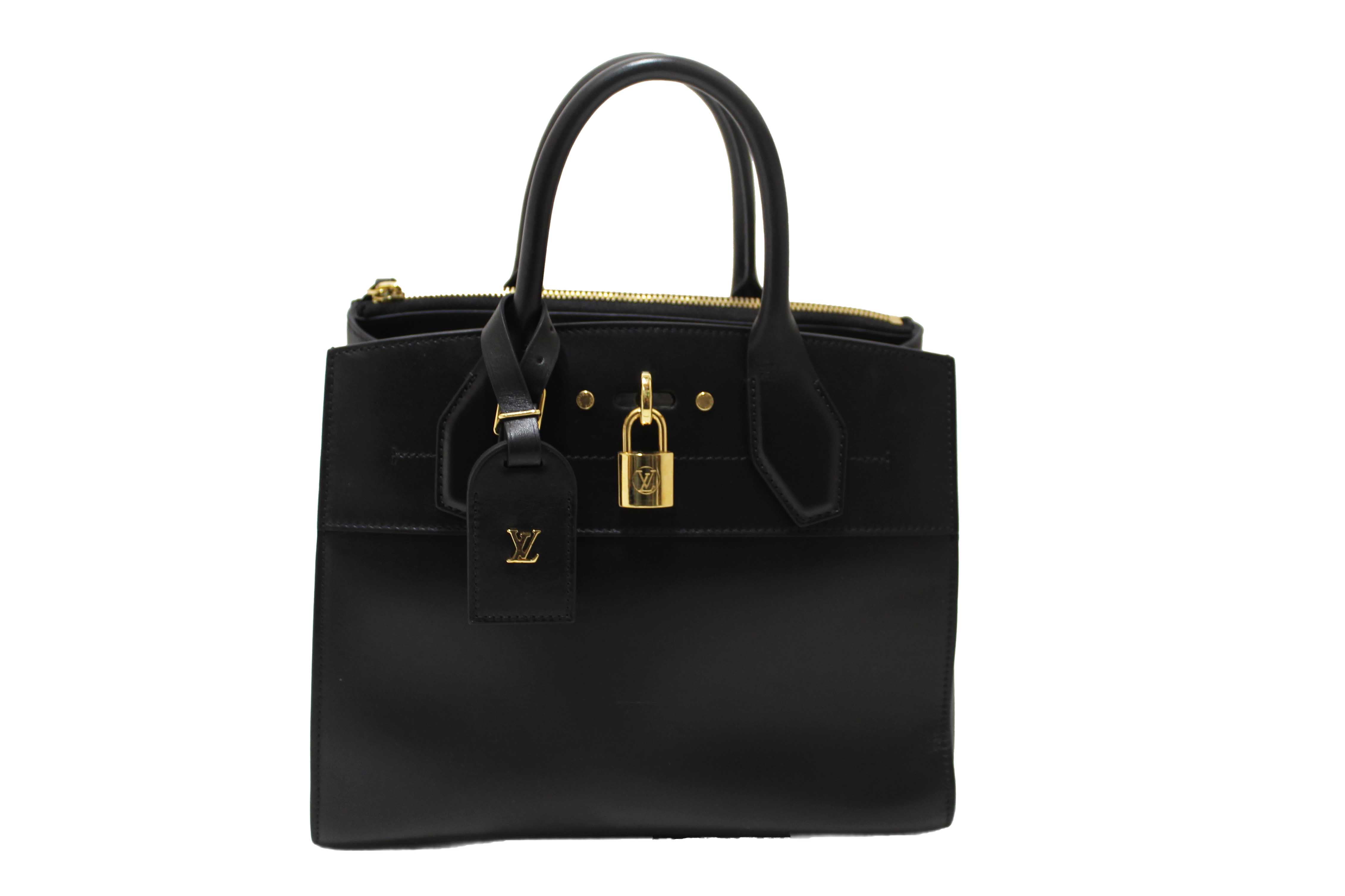 Authentic Louis Vuitton Black Smooth Leather City Steamer PM Bag
