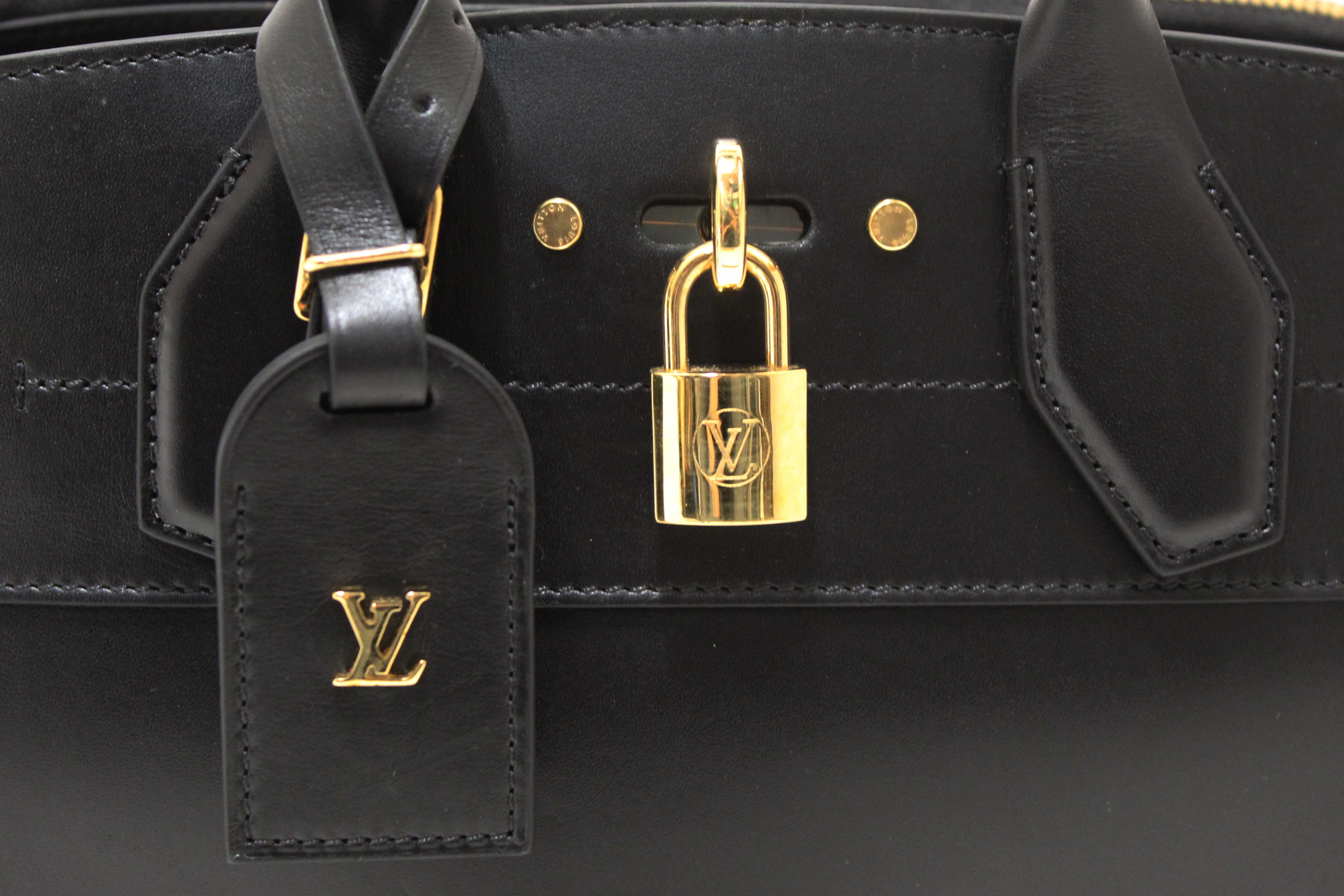 Authentic Louis Vuitton Black Smooth Leather City Steamer PM Bag