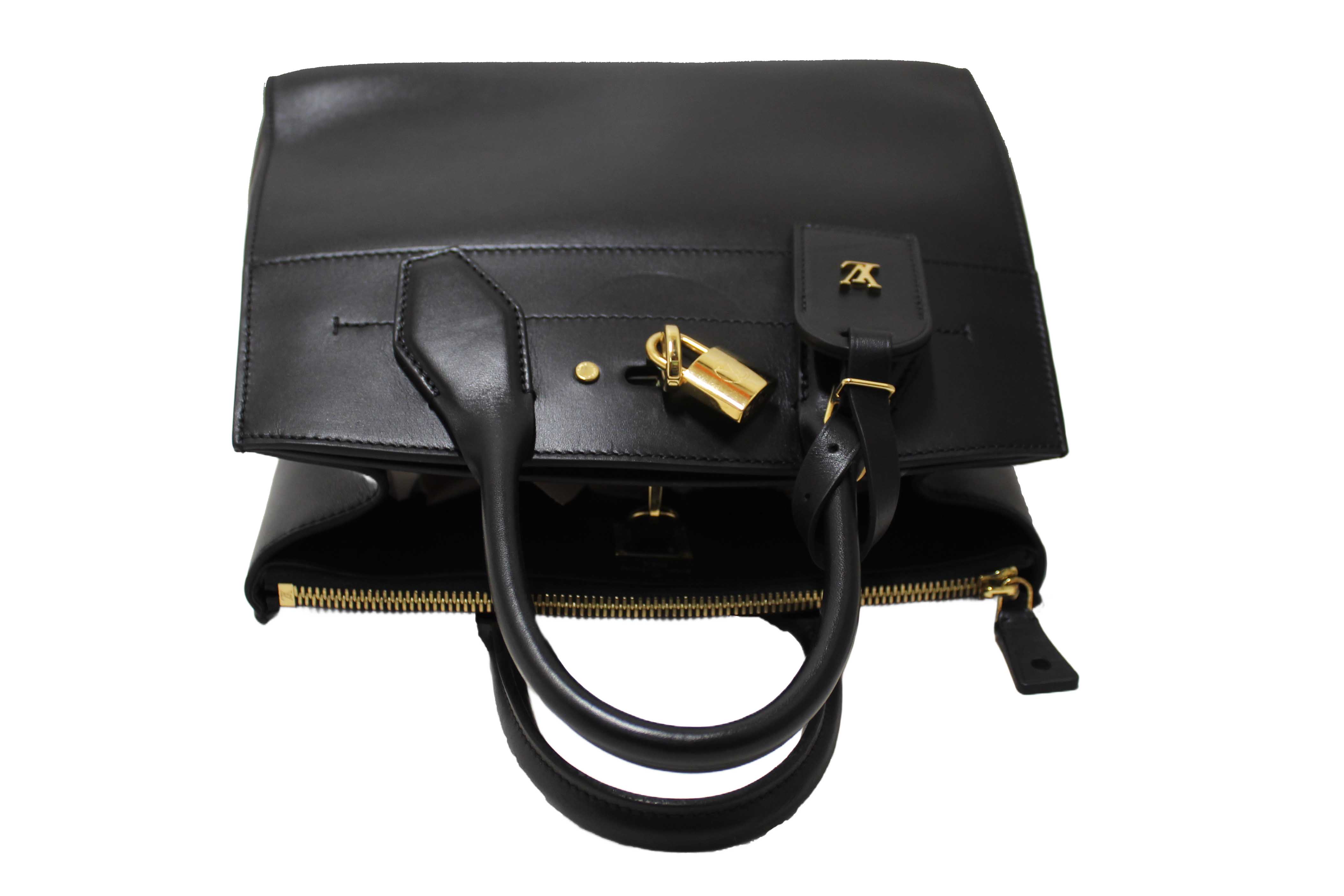 Authentic Louis Vuitton Black Smooth Leather City Steamer PM Bag