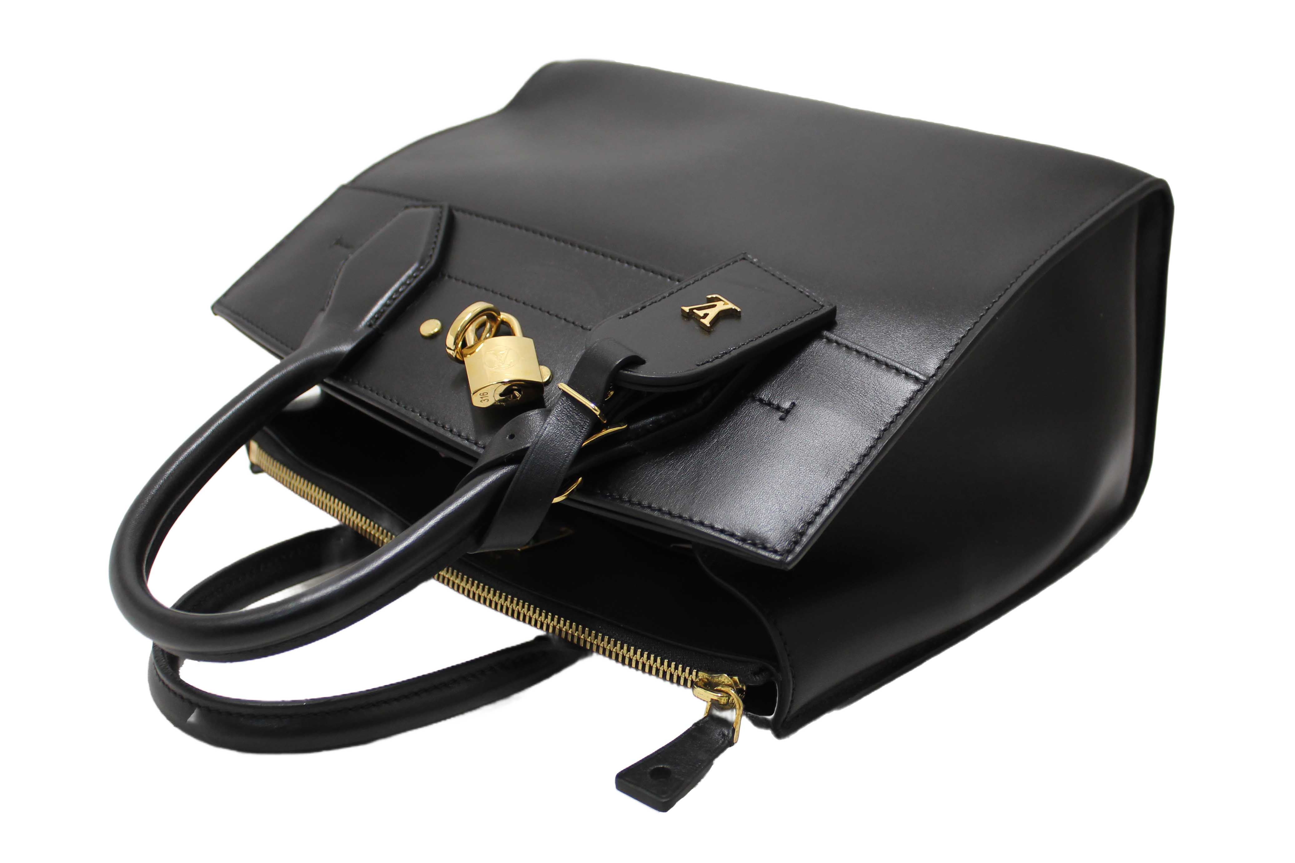 Authentic Louis Vuitton Black Smooth Leather City Steamer PM Bag