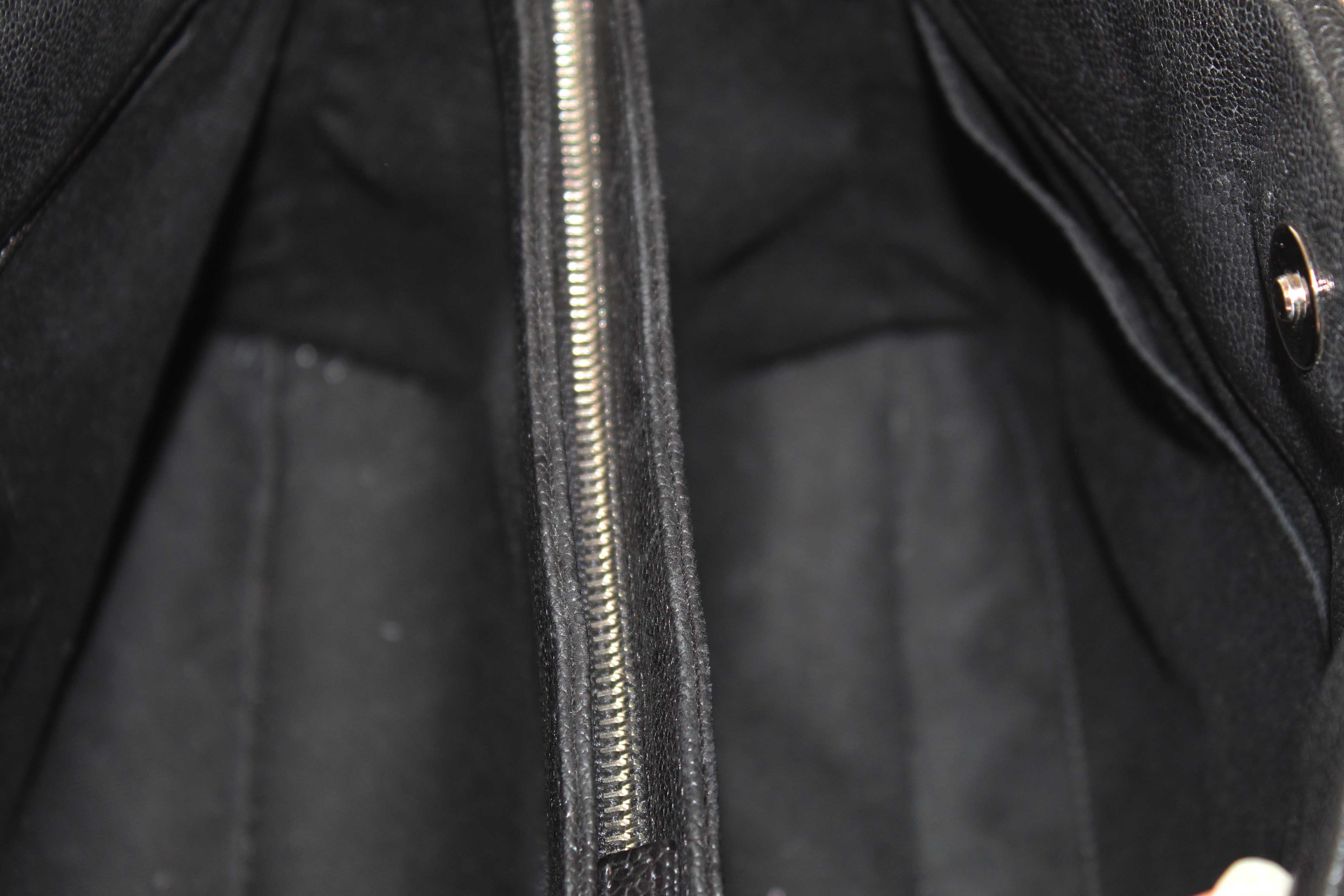 Authentic Chanel Black Quilted Caviar Leather Large Just Mademoiselle Bowling Bag