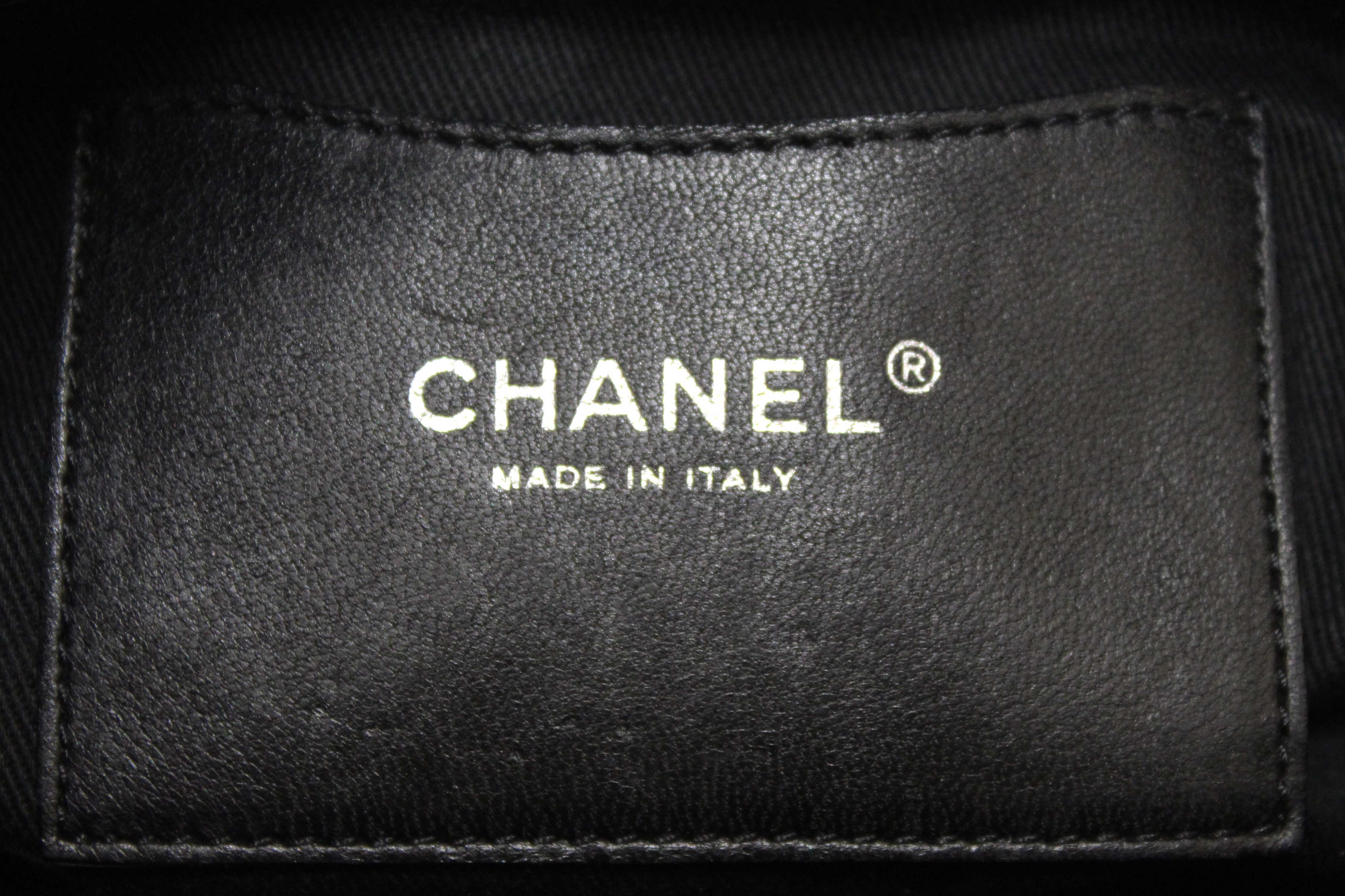 Authentic Chanel Black Quilted Caviar Leather Large Just Mademoiselle Bowling Bag