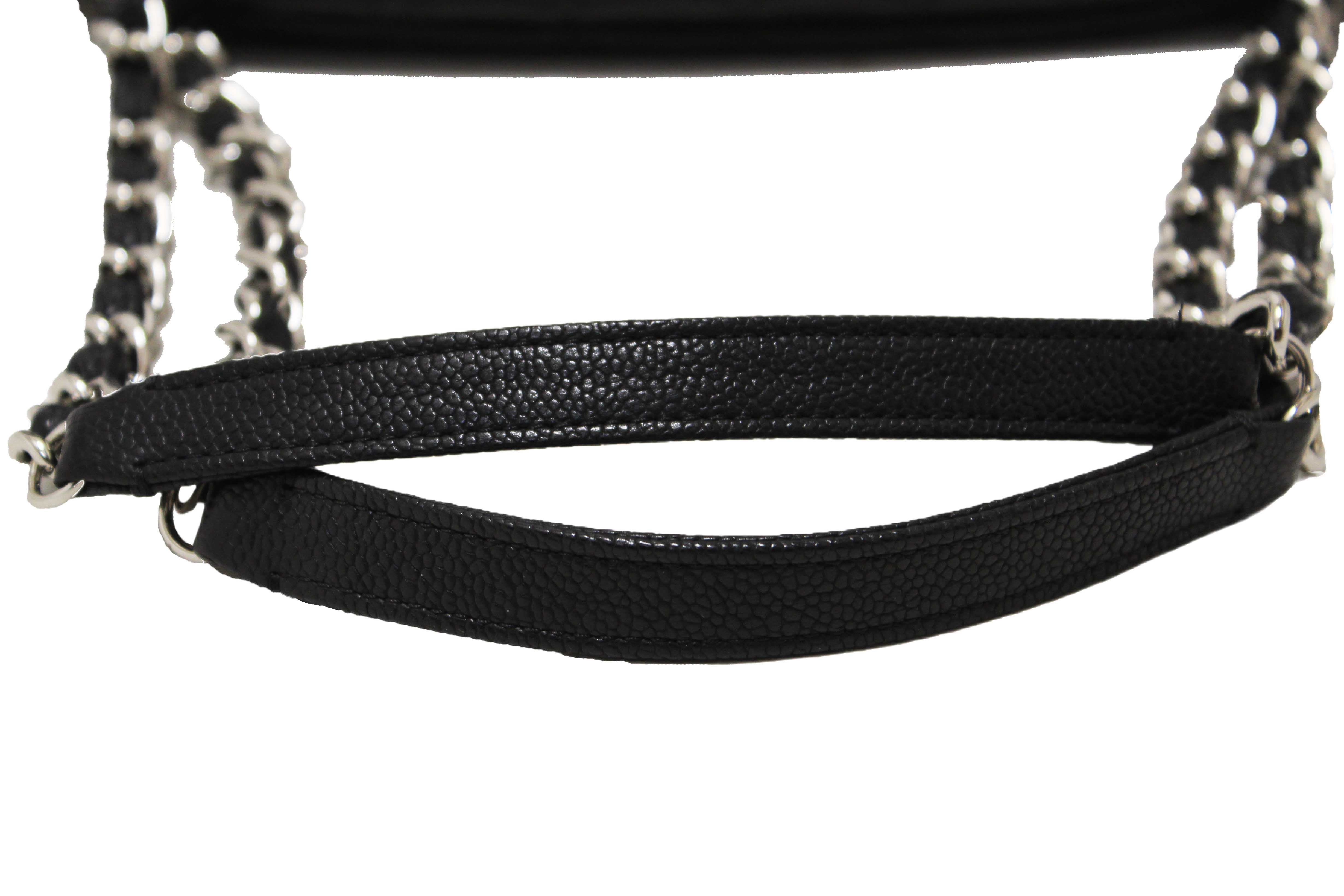 Authentic Chanel Black Quilted Caviar Leather Large Just Mademoiselle Bowling Bag