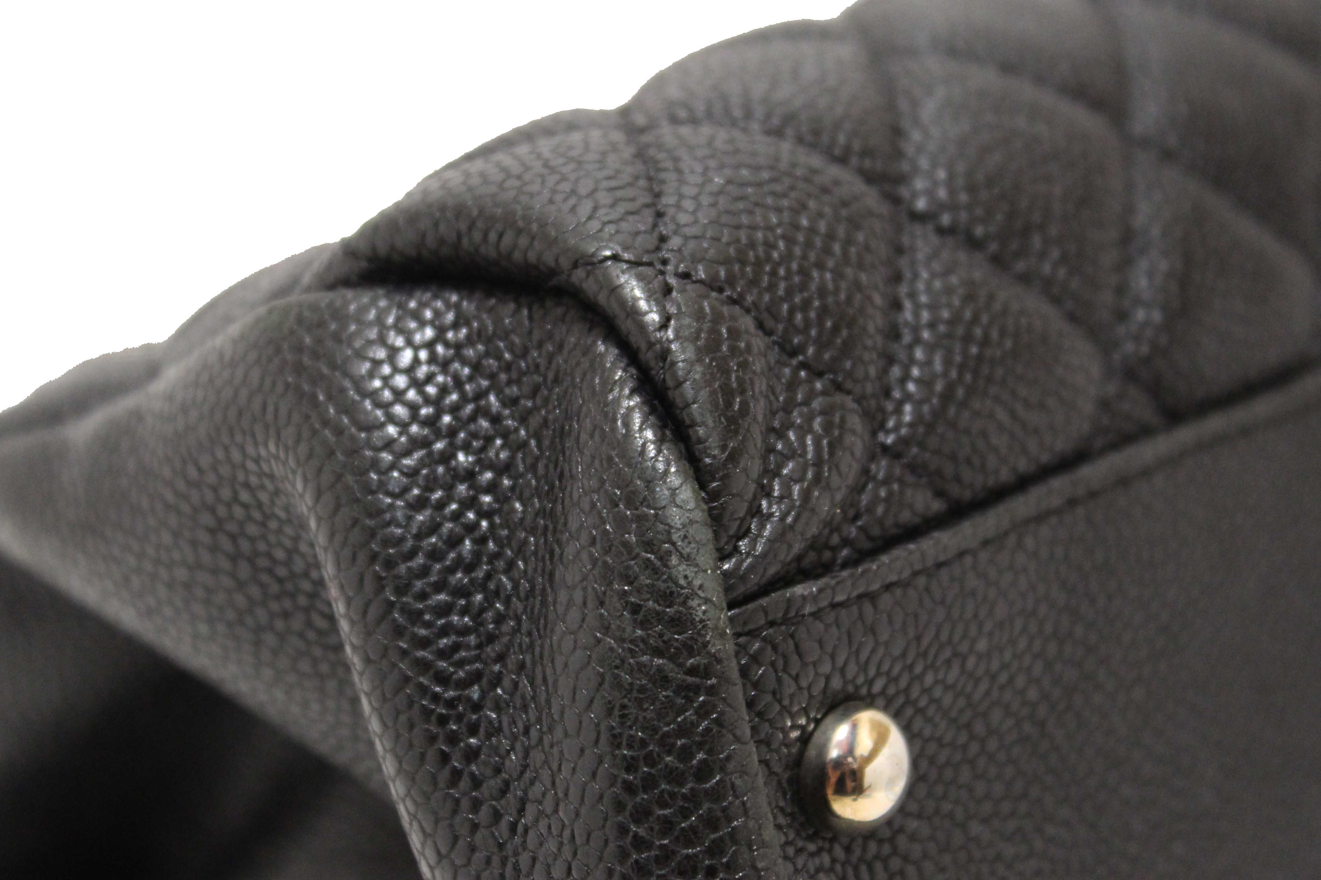 Authentic Chanel Black Quilted Caviar Leather Large Just Mademoiselle Bowling Bag