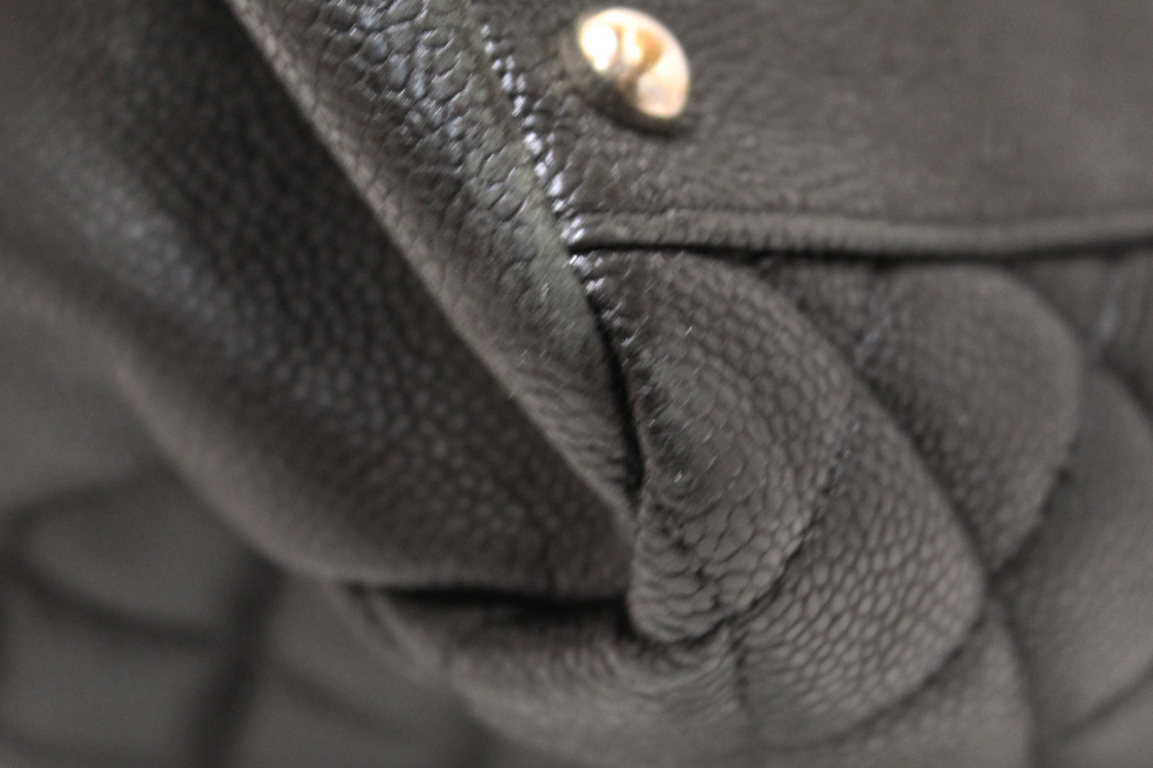 Authentic Chanel Black Quilted Caviar Leather Large Just Mademoiselle Bowling Bag