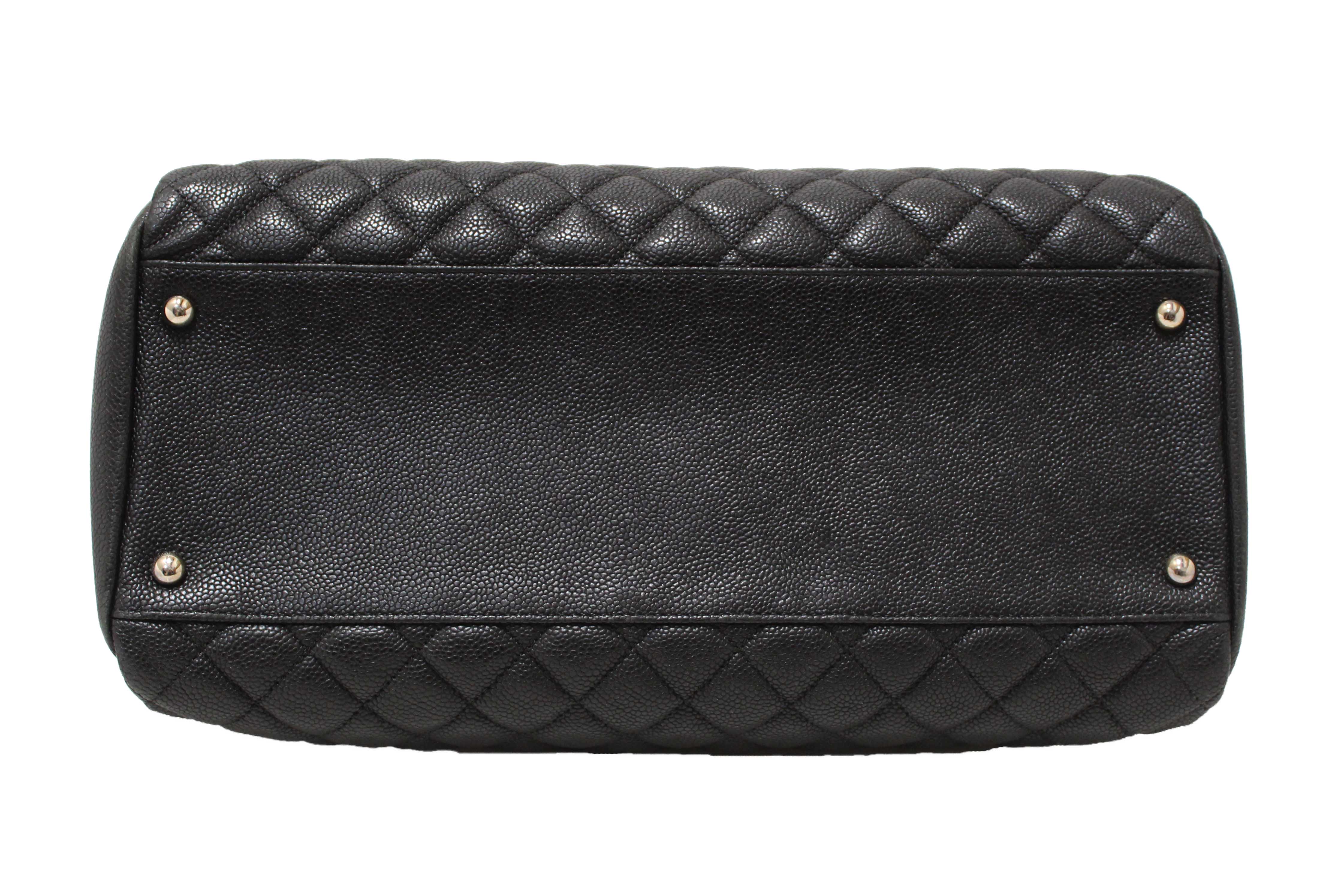 Authentic Chanel Black Quilted Caviar Leather Large Just Mademoiselle Bowling Bag