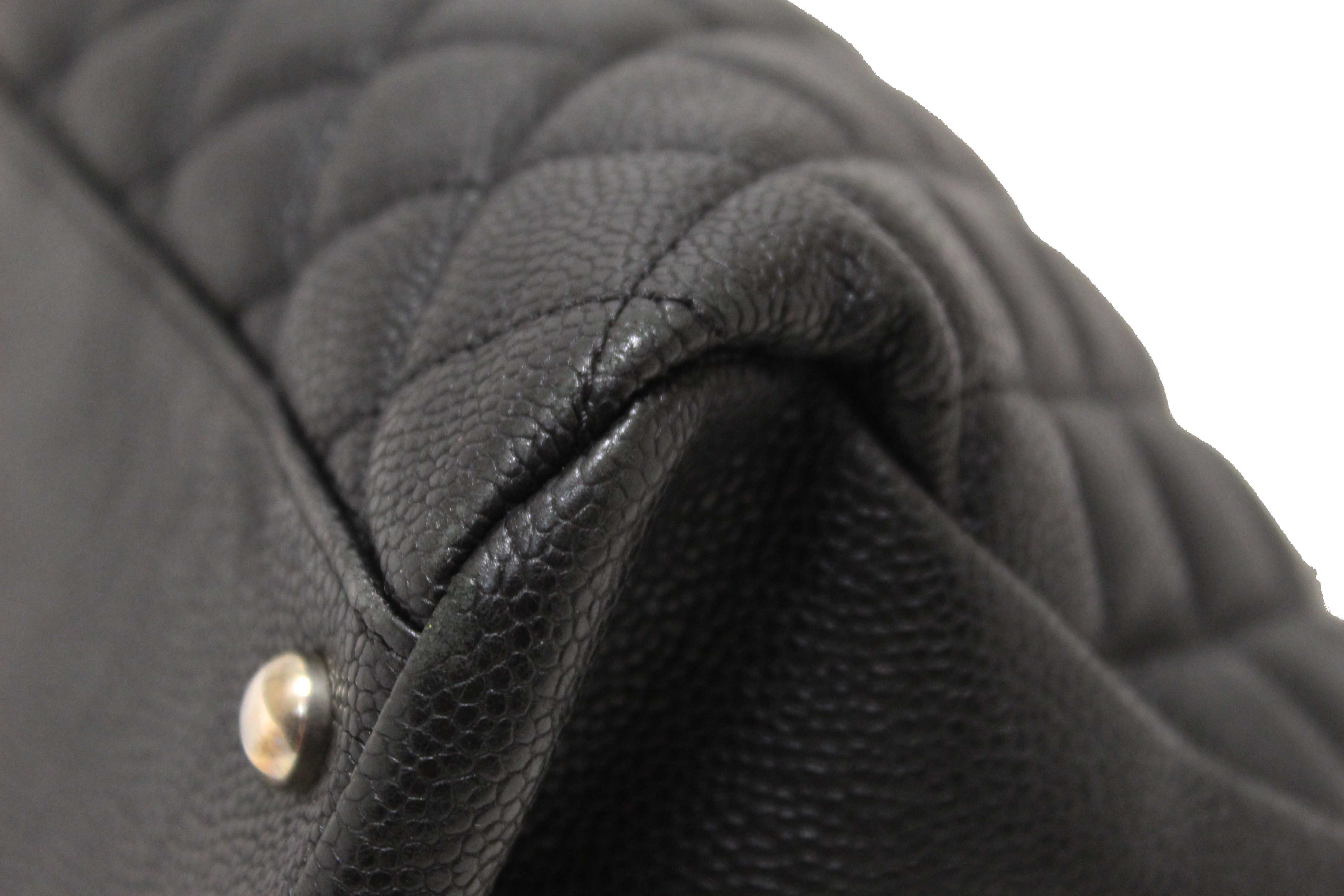 Authentic Chanel Black Quilted Caviar Leather Large Just Mademoiselle Bowling Bag