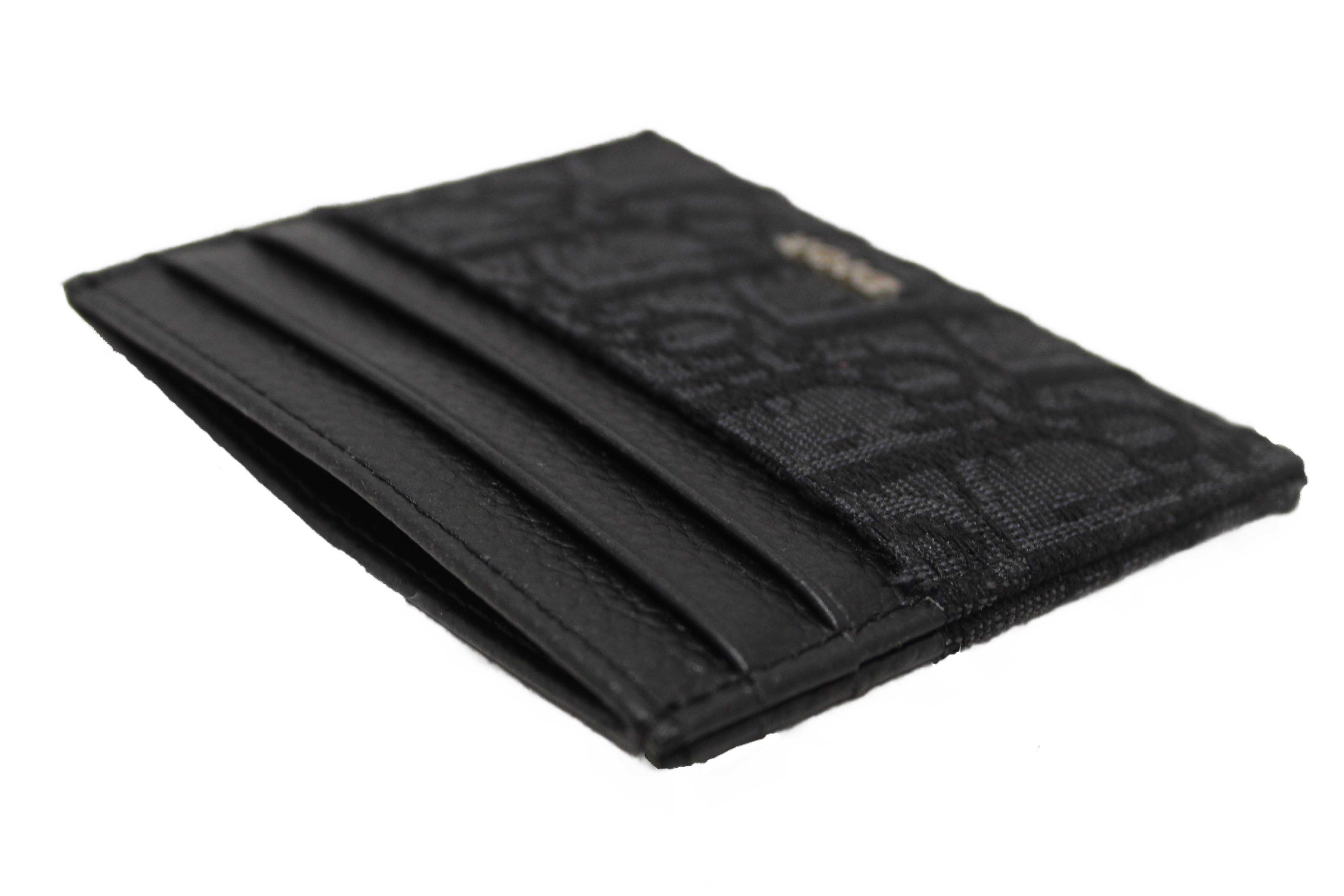 Authentic Christian Dior Black Dior Oblique Jacquard and Black Grained Calfskin Card Holder