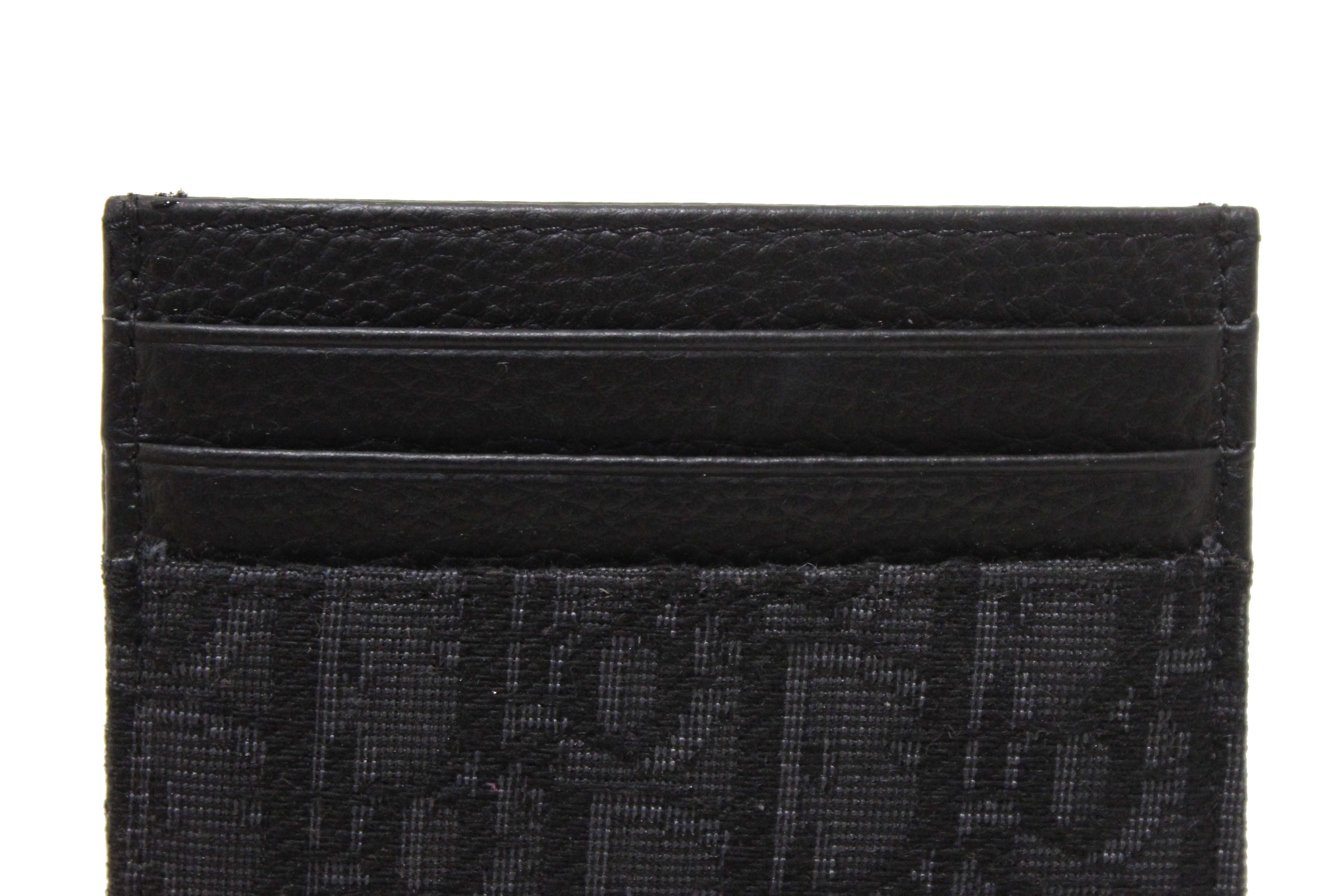 Authentic Christian Dior Black Dior Oblique Jacquard and Black Grained Calfskin Card Holder