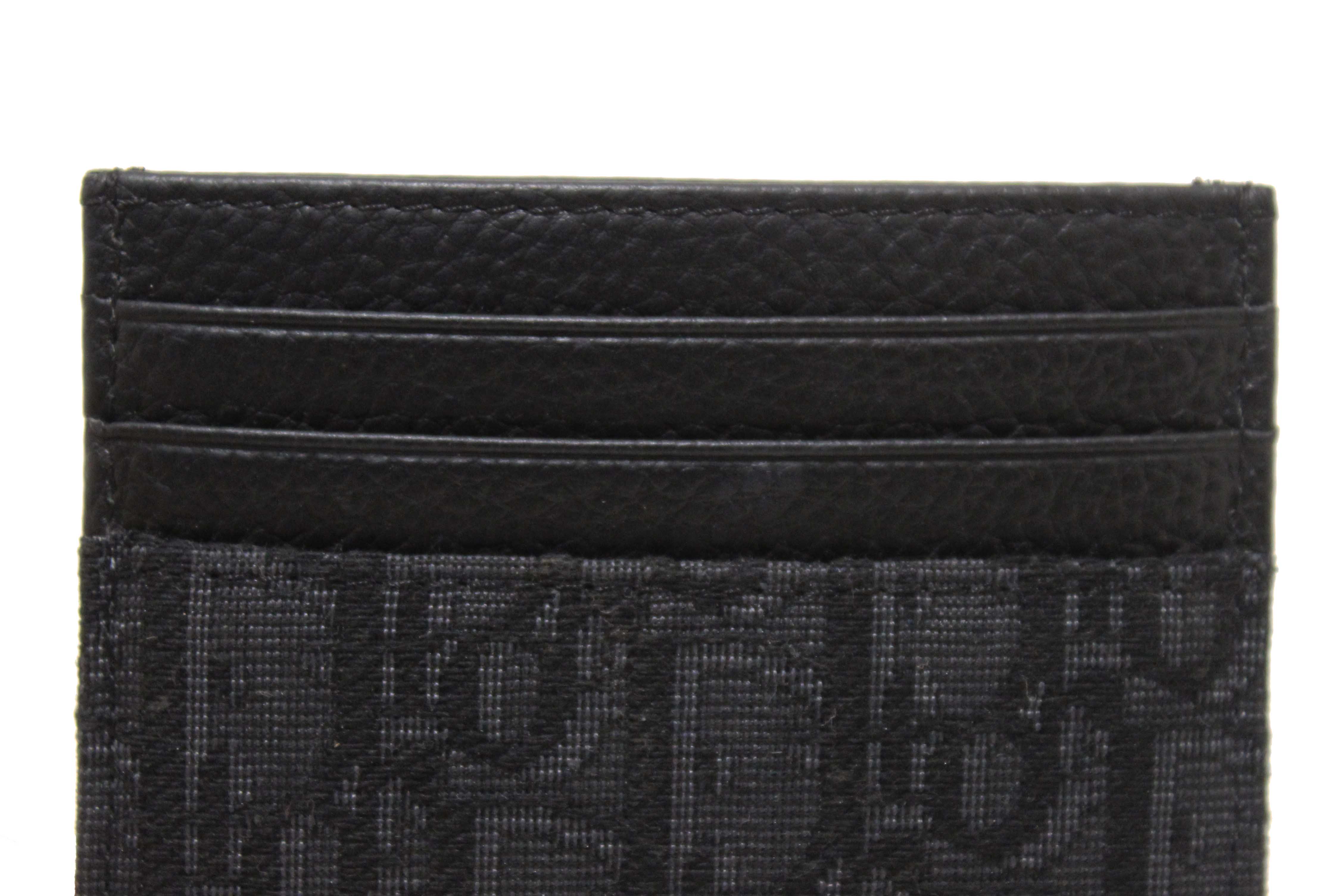 Authentic Christian Dior Black Dior Oblique Jacquard and Black Grained Calfskin Card Holder