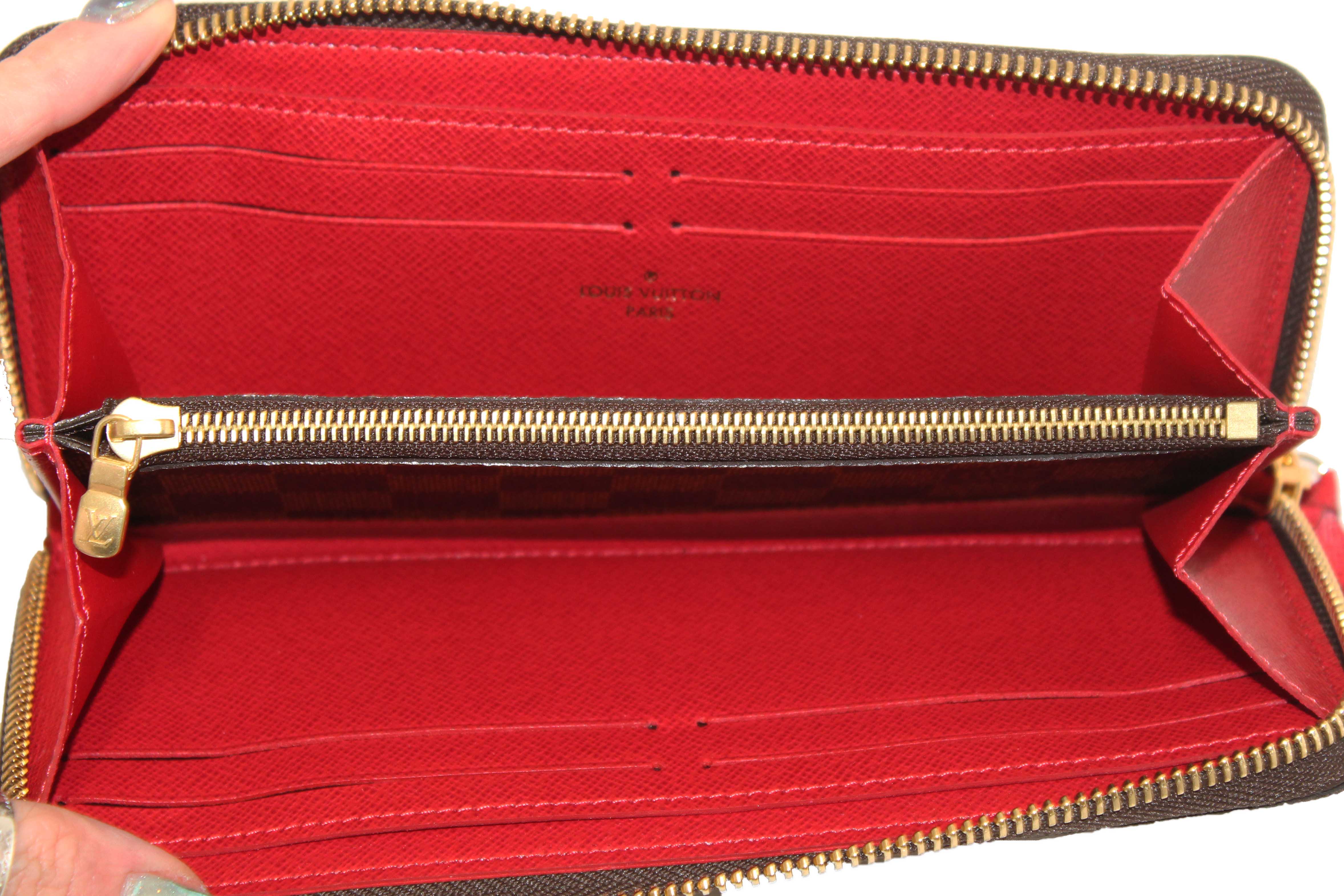 Authentic Louis Vuitton Damier Ebene Canvas Clemence Zippy Wallet