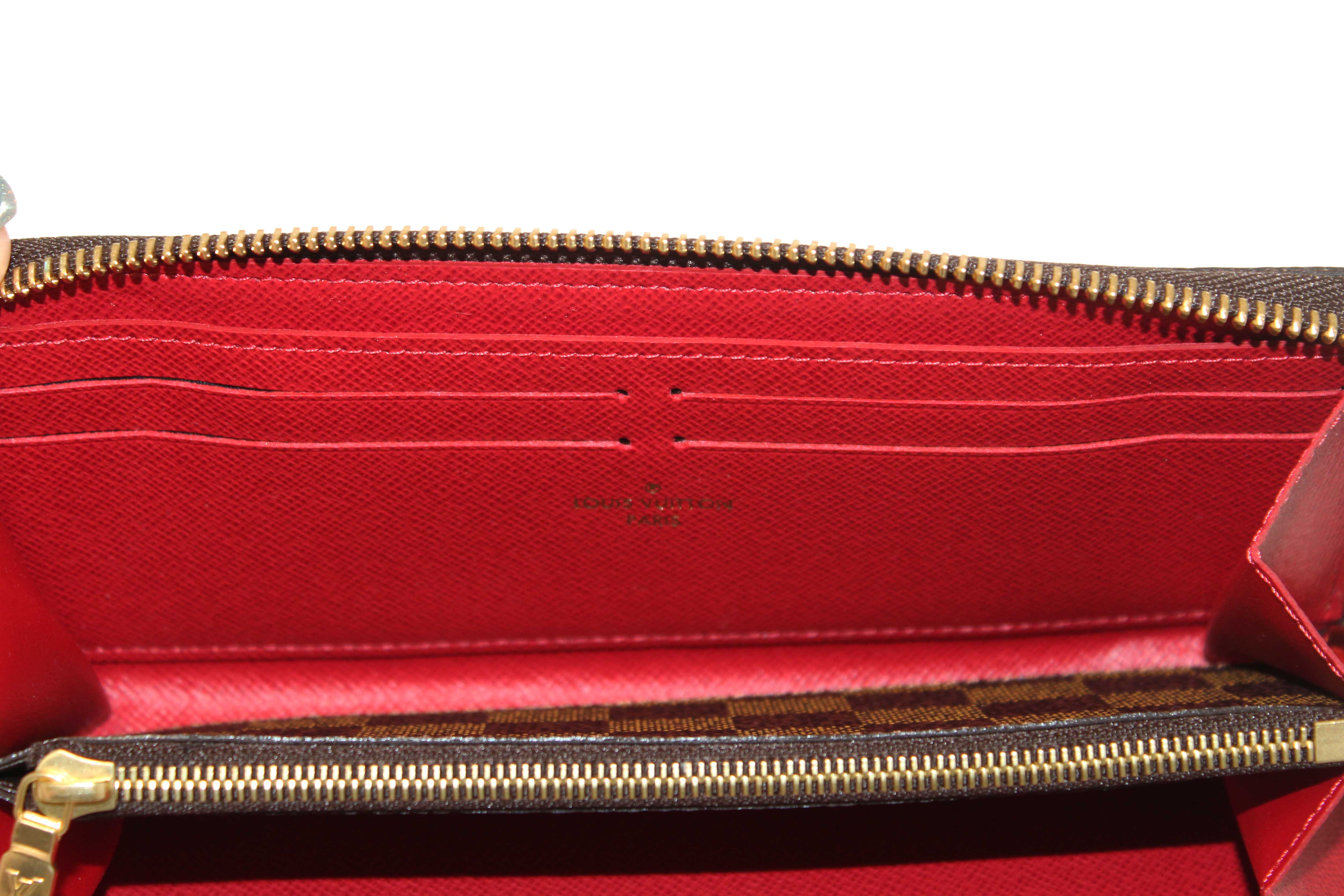 Authentic Louis Vuitton Damier Ebene Canvas Clemence Zippy Wallet