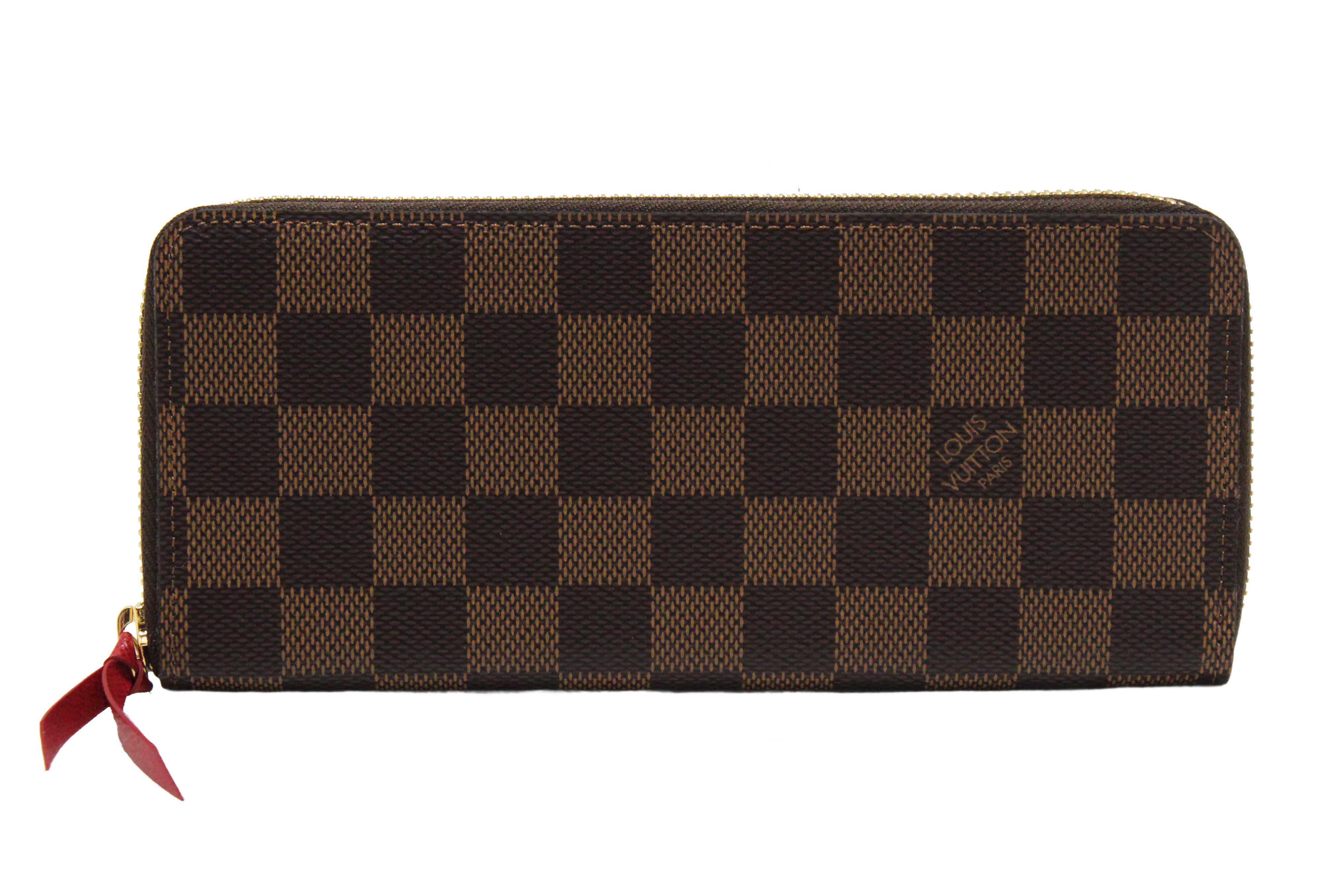 Authentic Louis Vuitton Damier Ebene Canvas Clemence Zippy Wallet