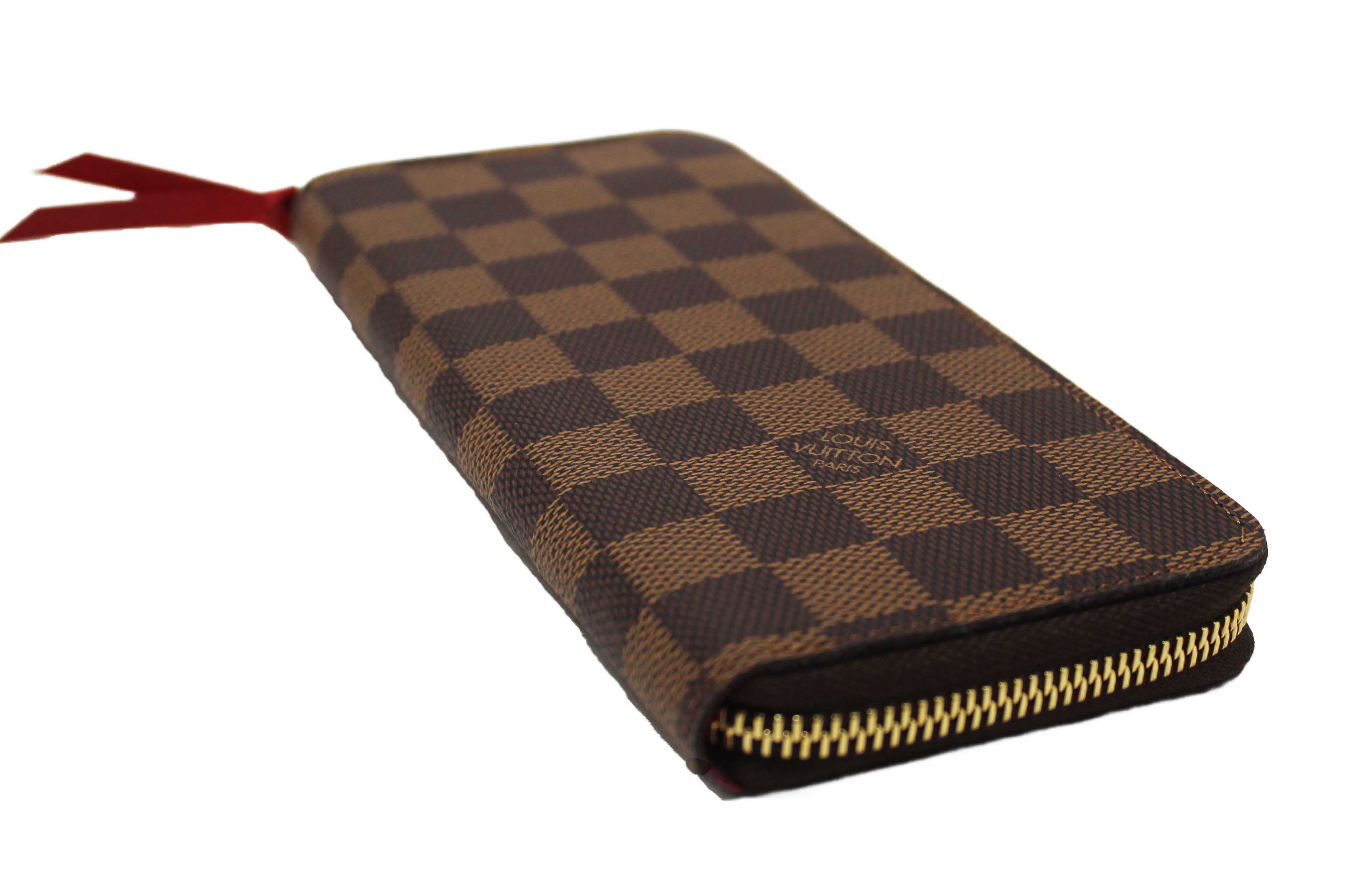 Authentic Louis Vuitton Damier Ebene Canvas Clemence Zippy Wallet