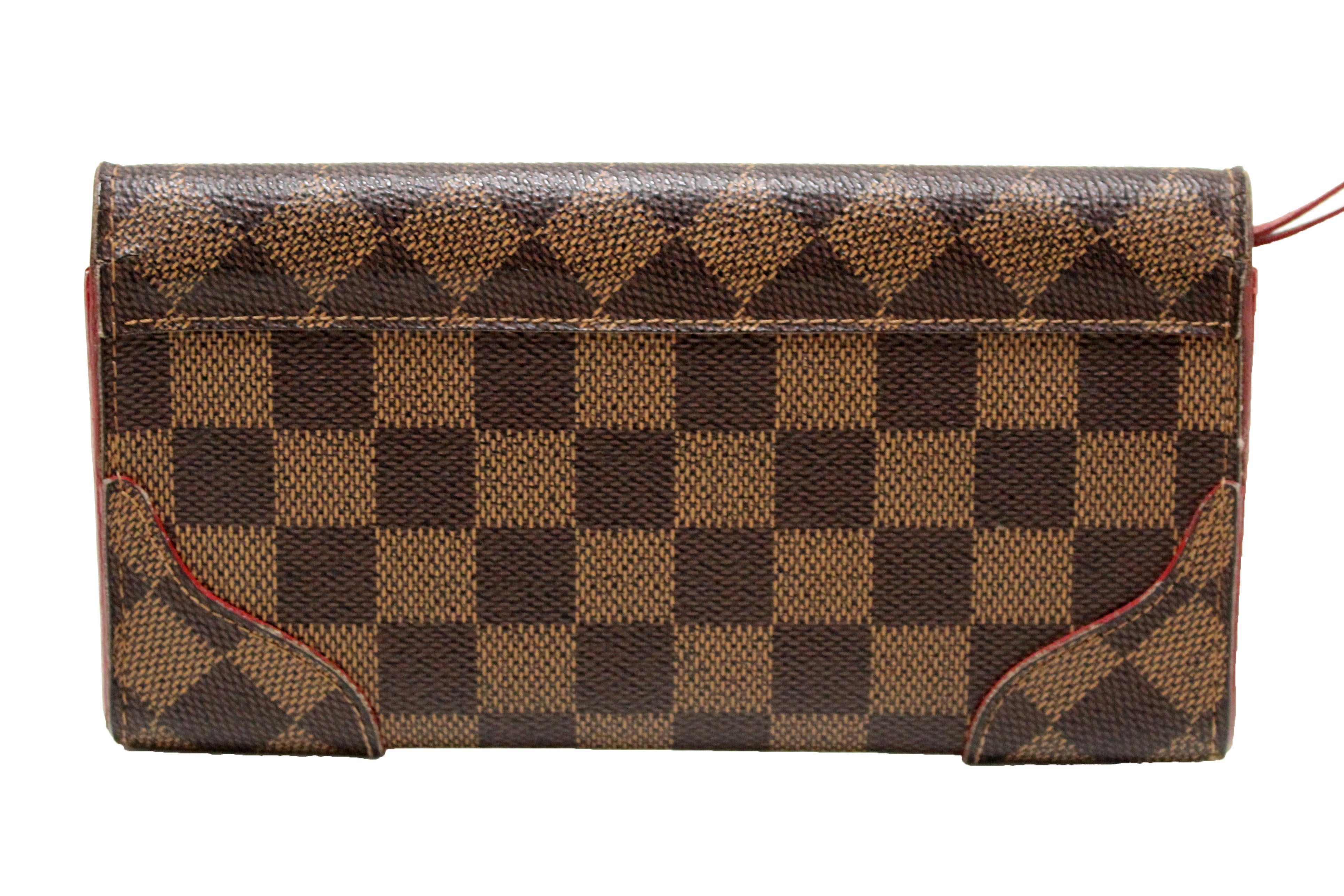 Louis Vuitton Caissa Wallet Damier Ebene Leather Card Brown Women Red –  brandedmoda