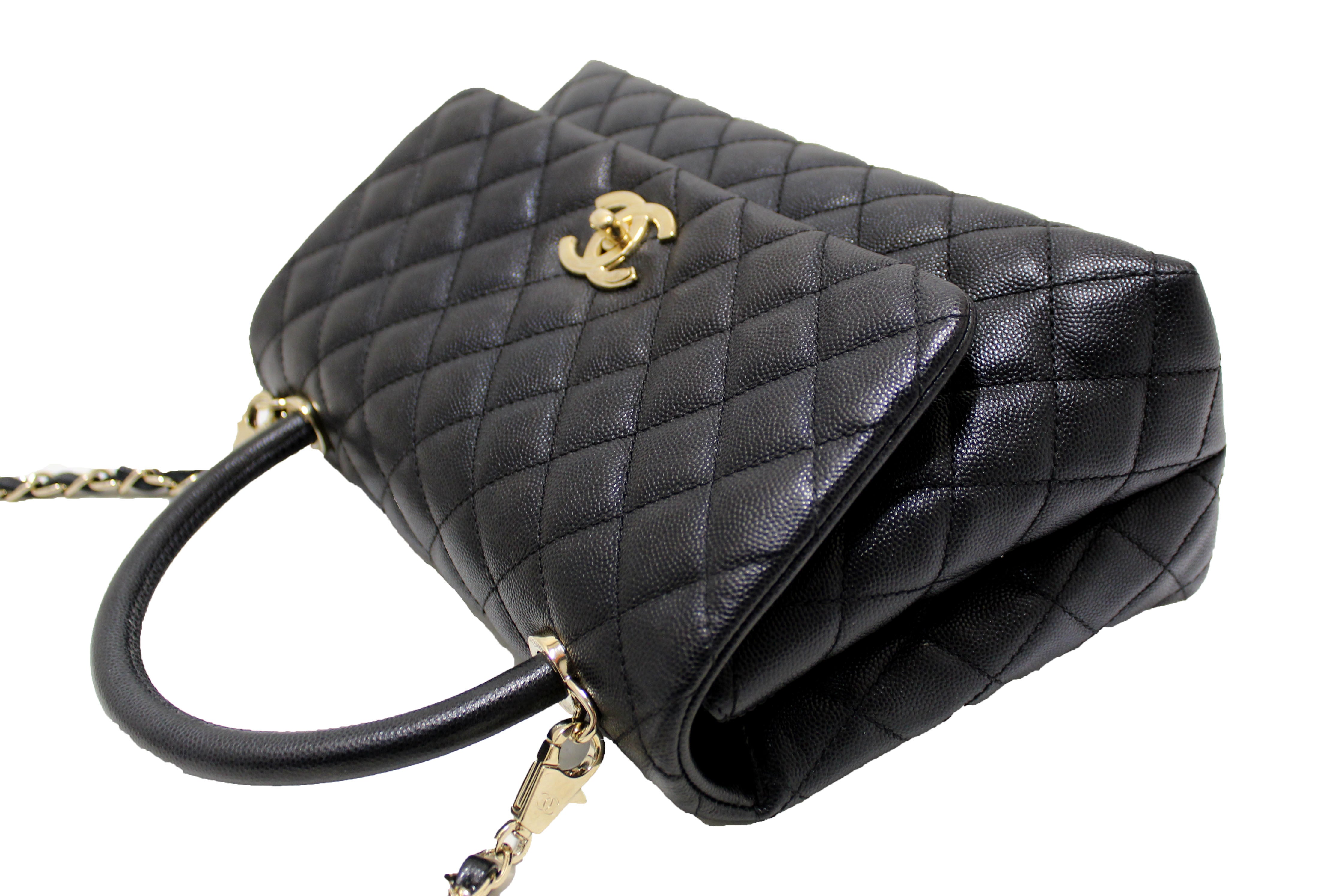 Authentic Chanel Black Quilted Caviar Leather Small CoCo Handle Flap Bag
