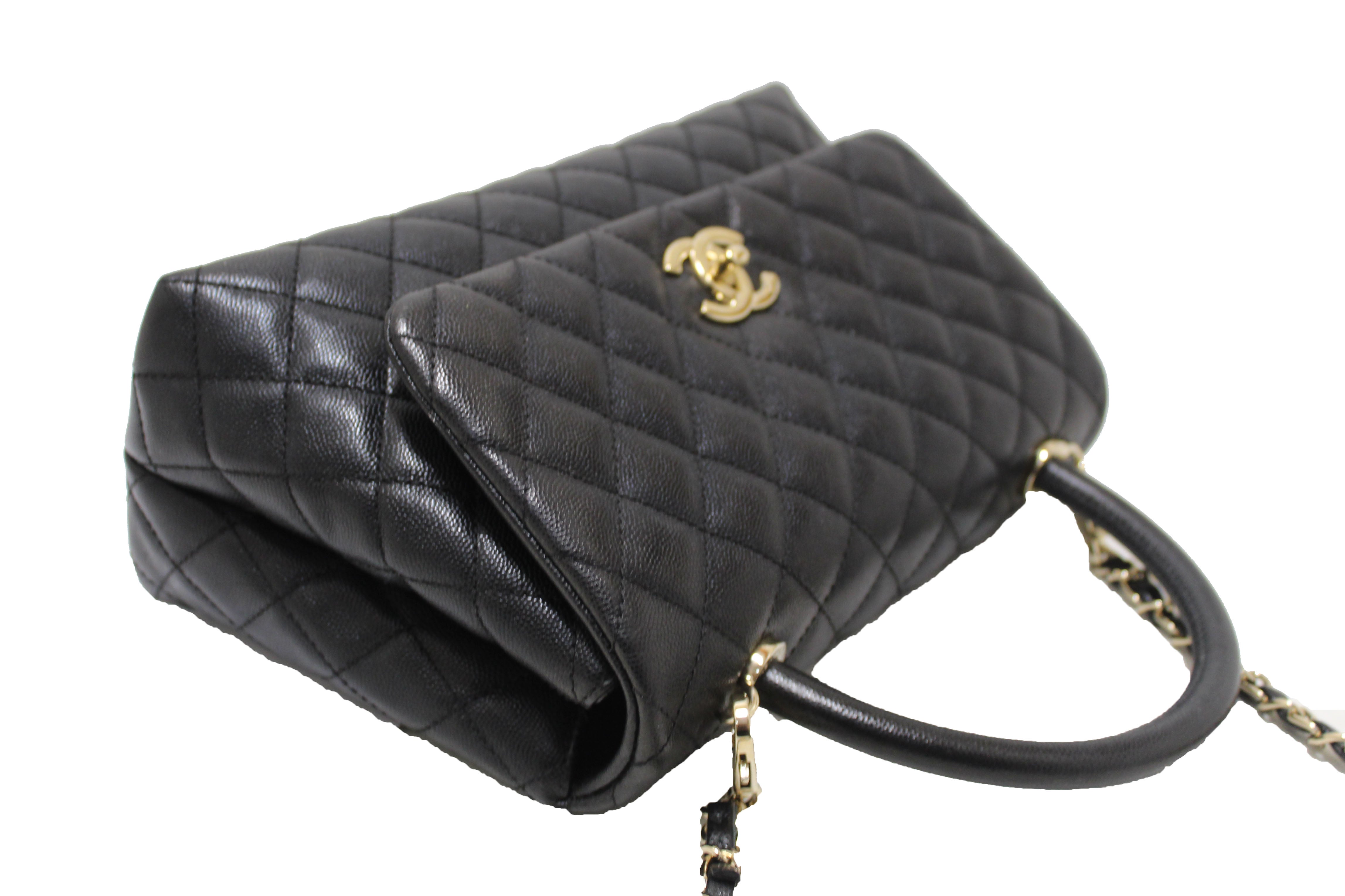 Authentic Chanel Black Quilted Caviar Leather Small CoCo Handle Flap Bag