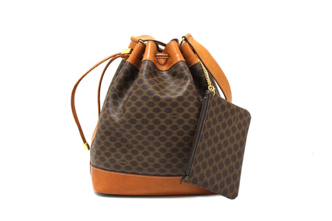Authentic Celine Vintage Macadam Drawstring Bucket Bag