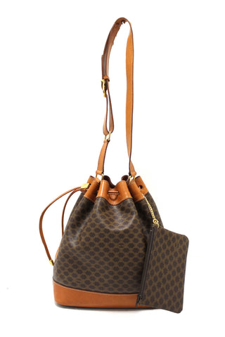 Authentic Celine Vintage Macadam Drawstring Bucket Bag