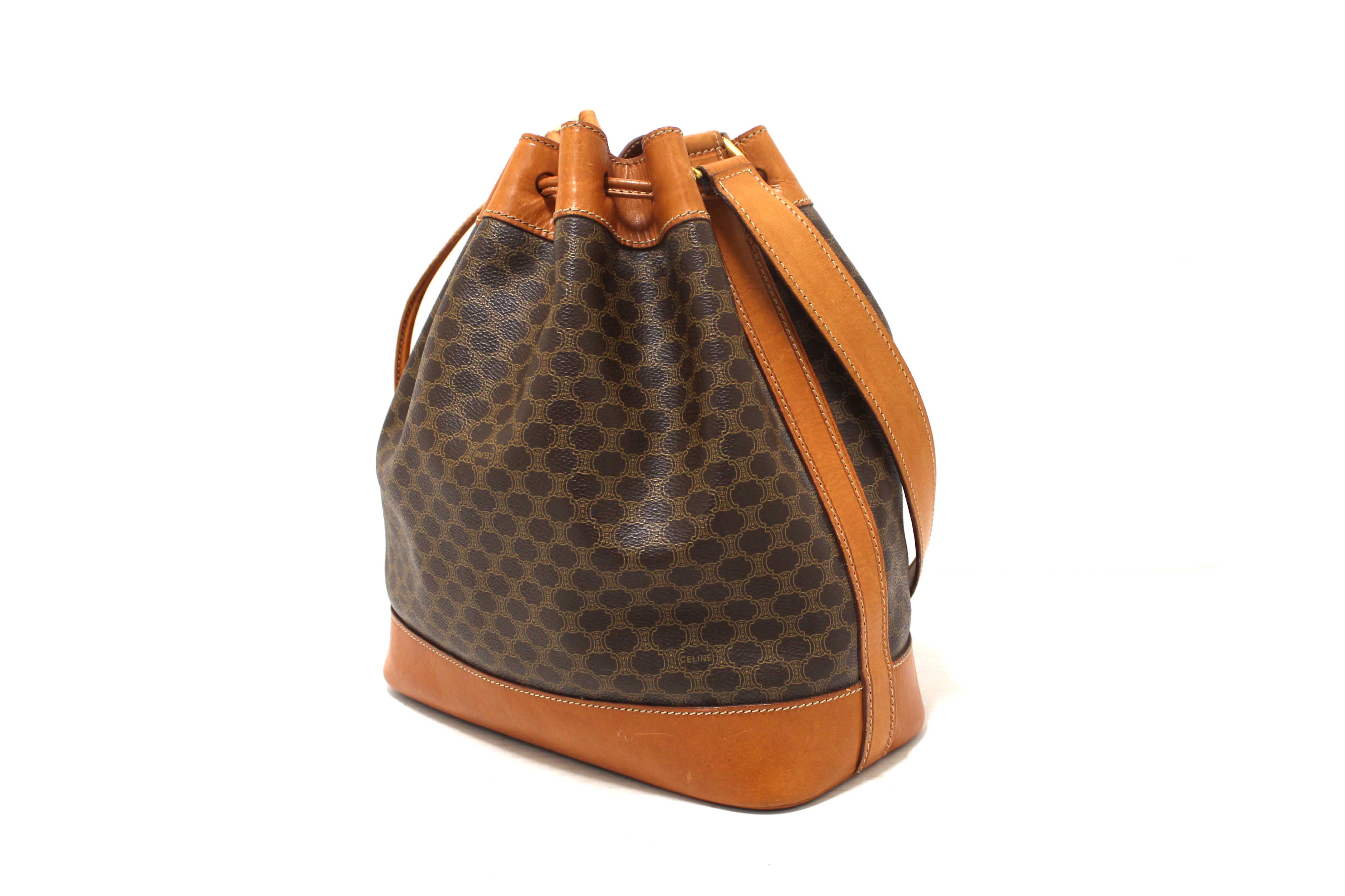 Authentic Celine Vintage Macadam Drawstring Bucket Bag