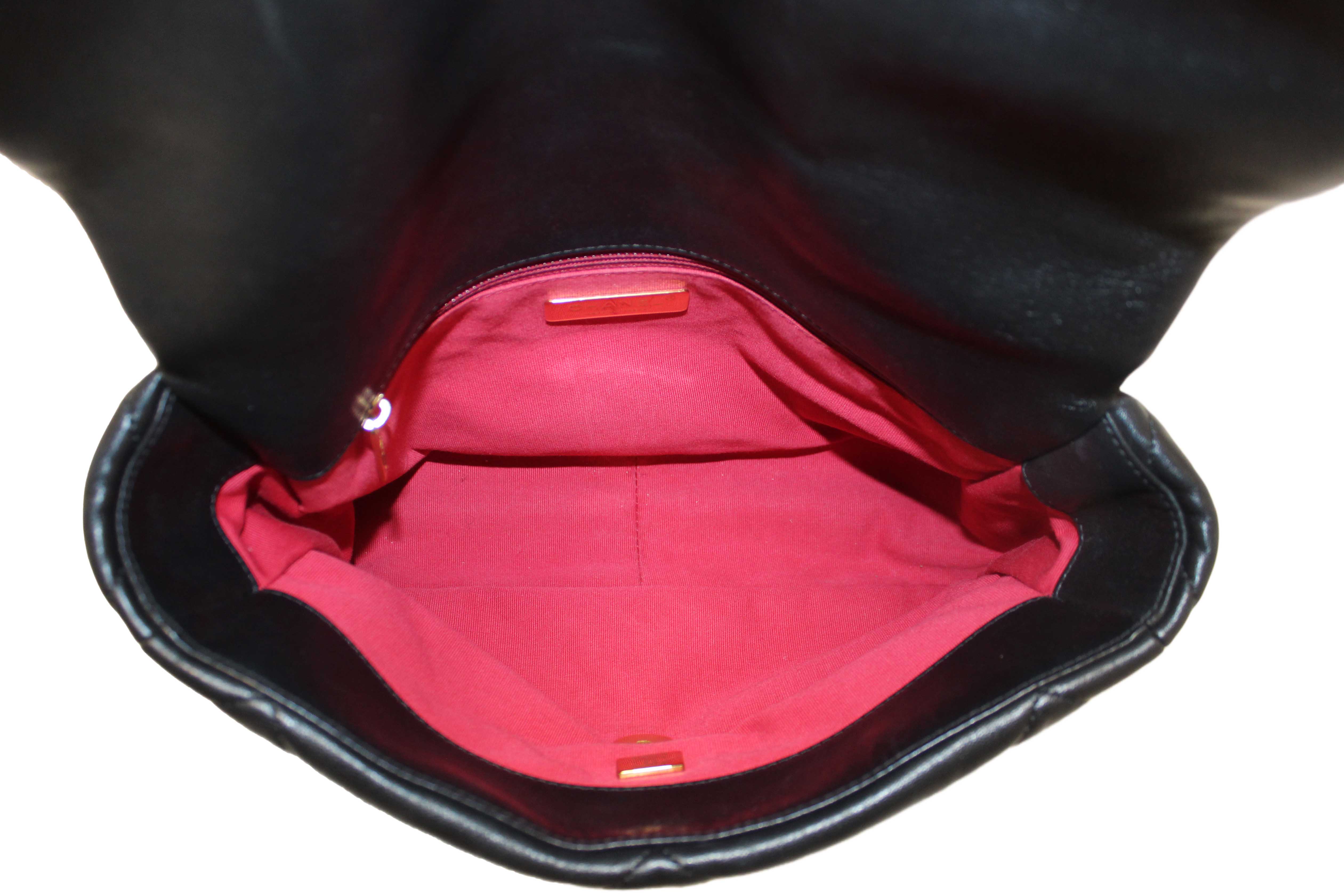 Authentic Chanel 19 Large Black Quilted Lambskin Leather Shoulder Bag