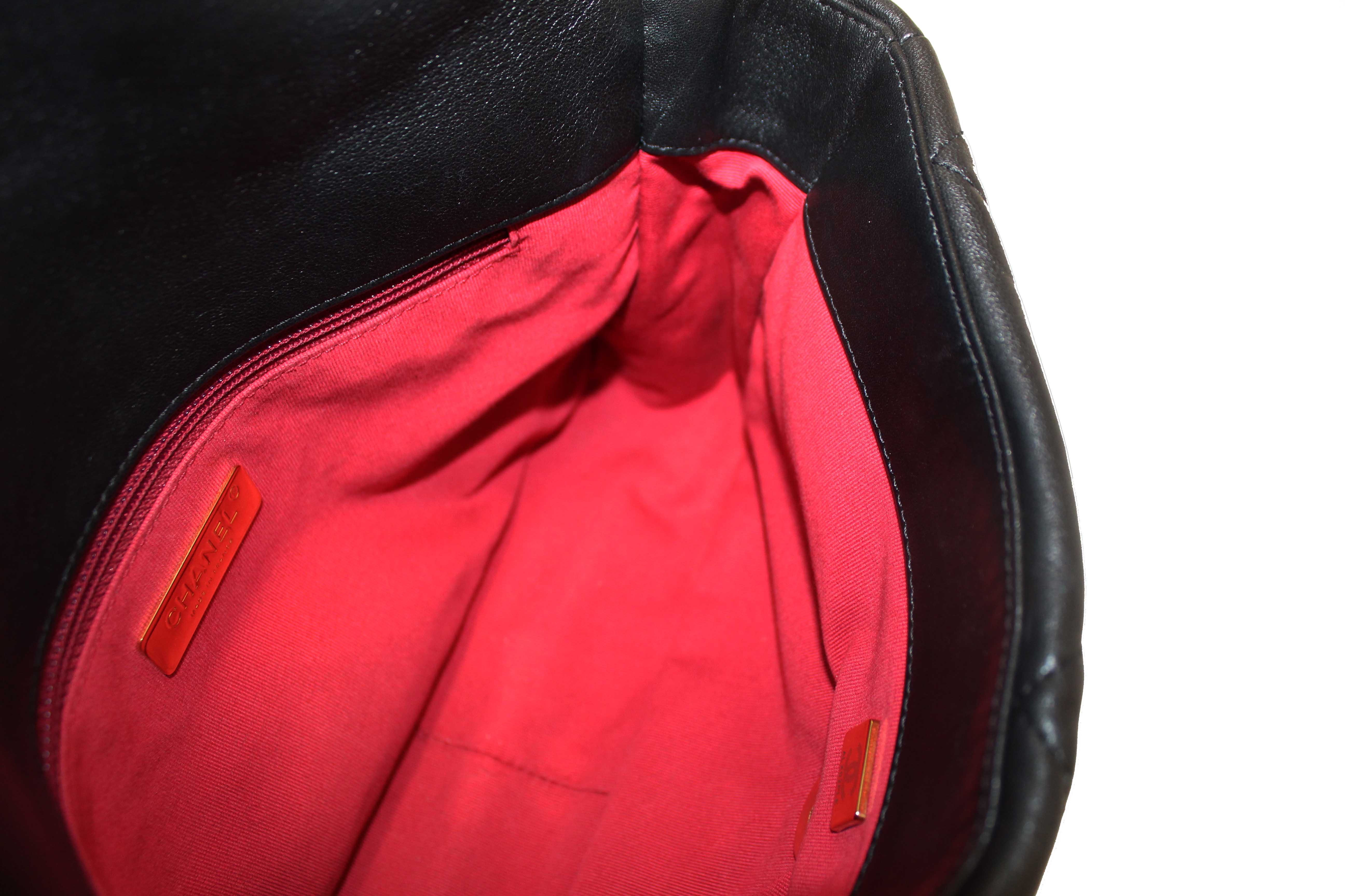 Authentic Chanel 19 Large Black Quilted Lambskin Leather Shoulder Bag