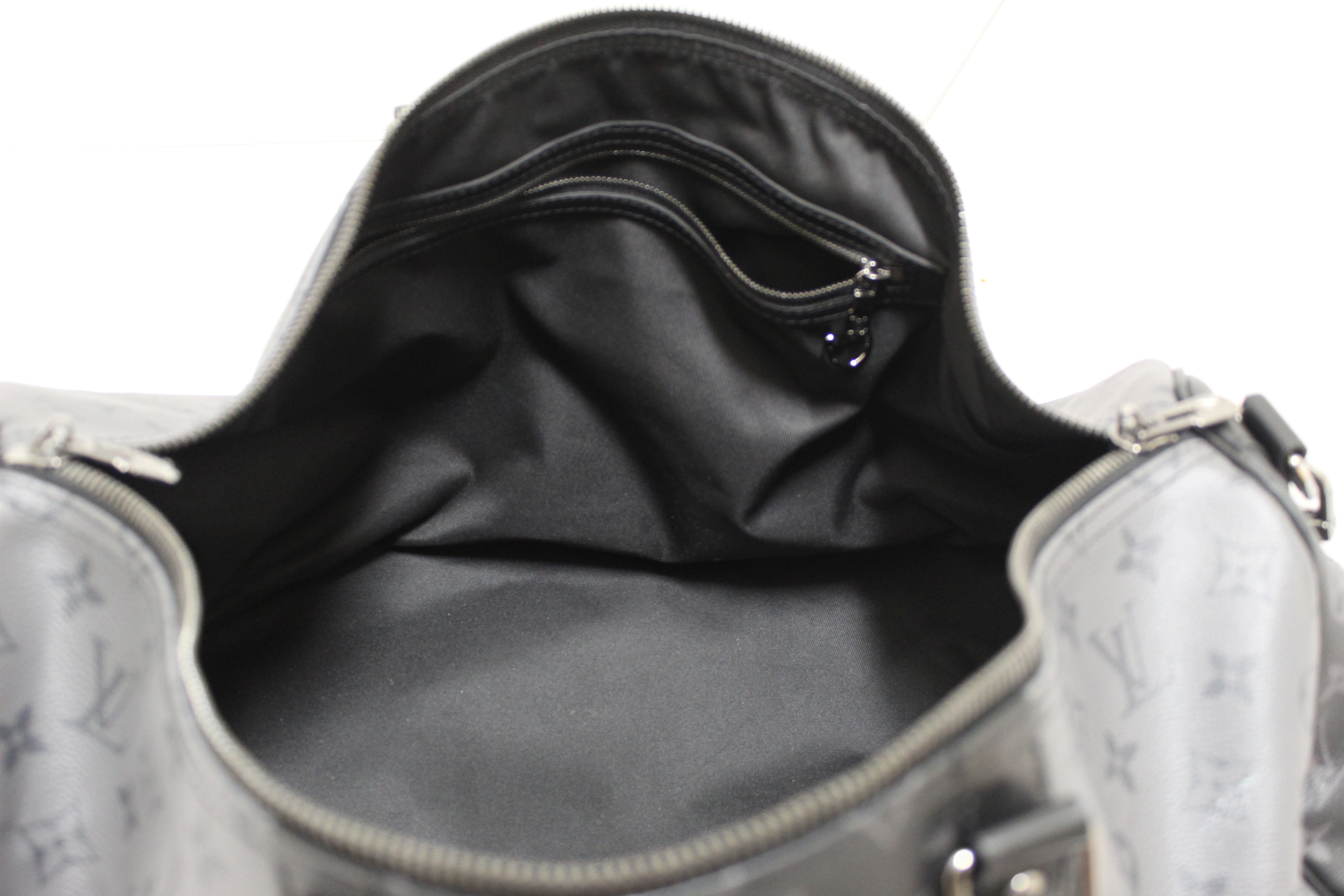 Authentic Louis Vuitton Monogram Eclipse/Monogram Eclipse Reverse Keepall Bandoulière 50 Travel Bag