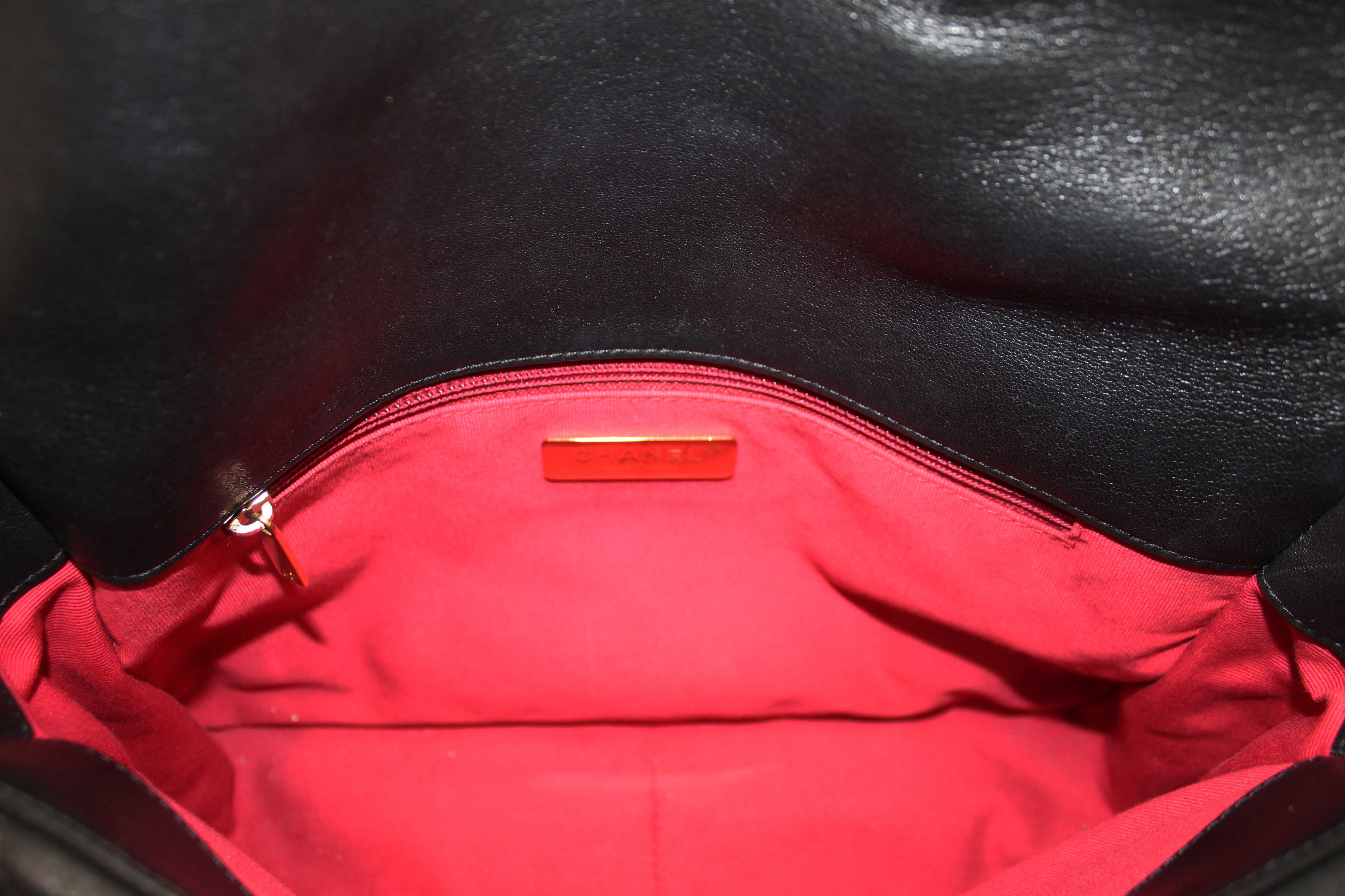 Authentic Chanel 19 Large Black Quilted Lambskin Leather Shoulder Bag