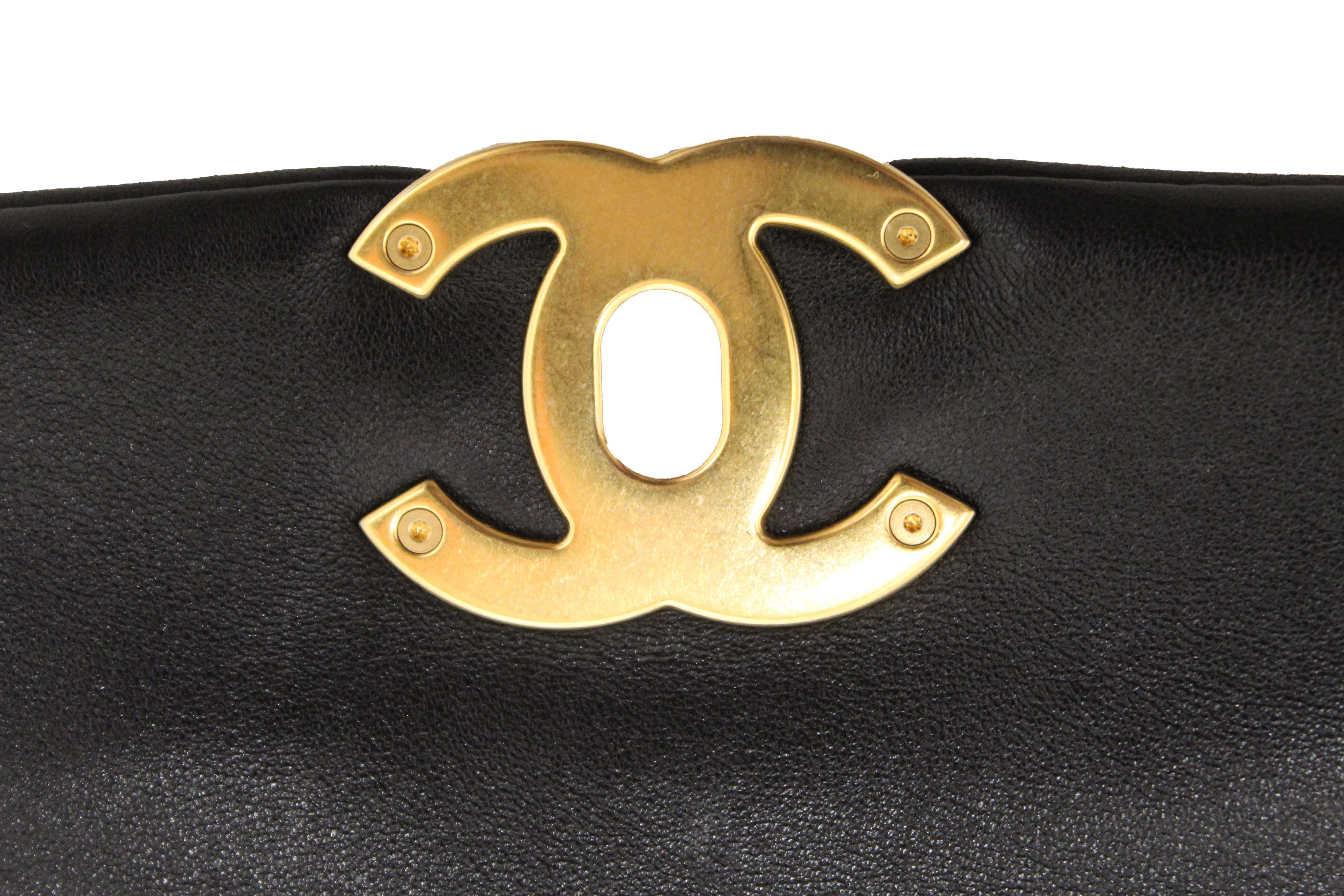 Authentic Chanel 19 Large Black Quilted Lambskin Leather Shoulder Bag