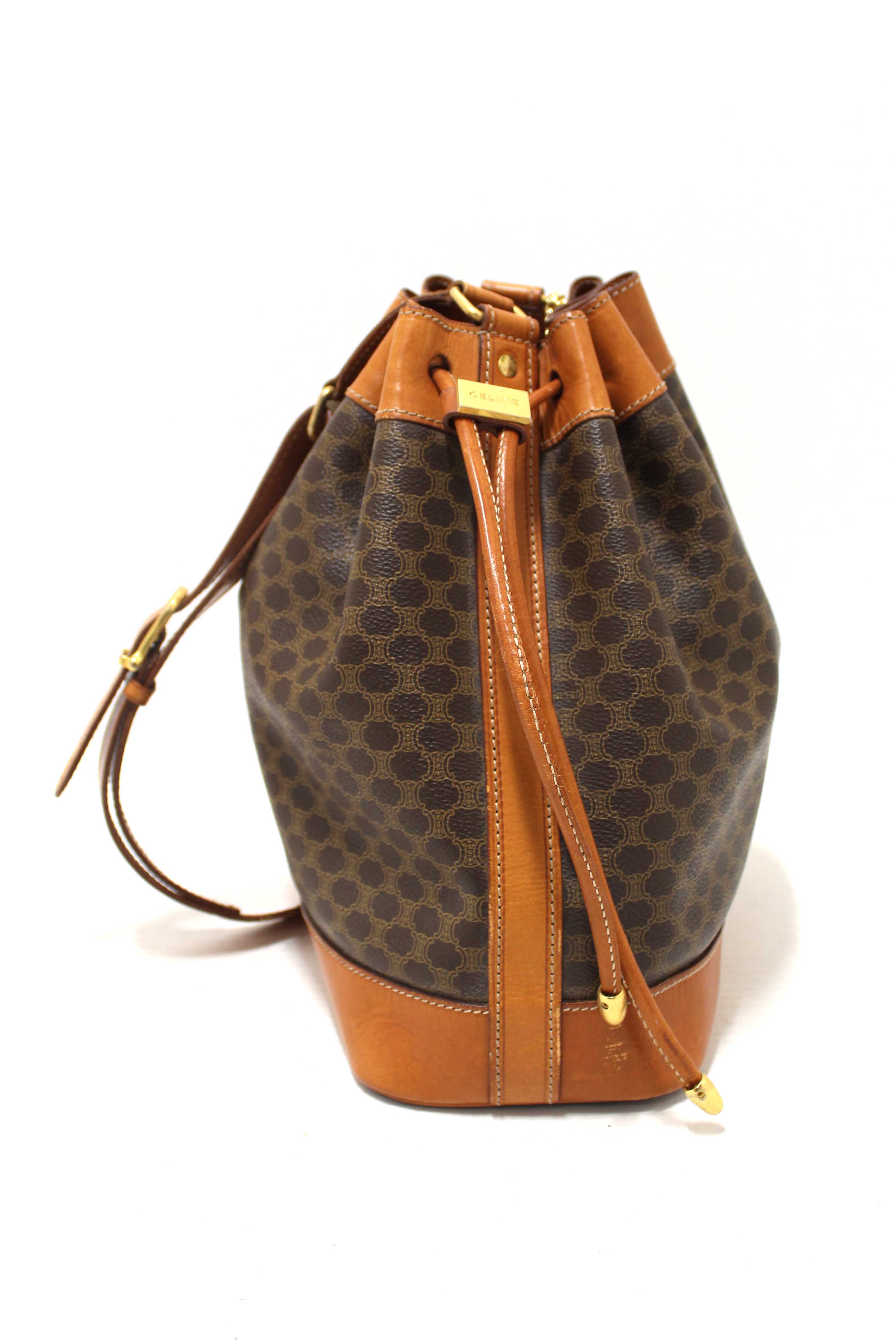 Authentic Celine Vintage Macadam Drawstring Bucket Bag