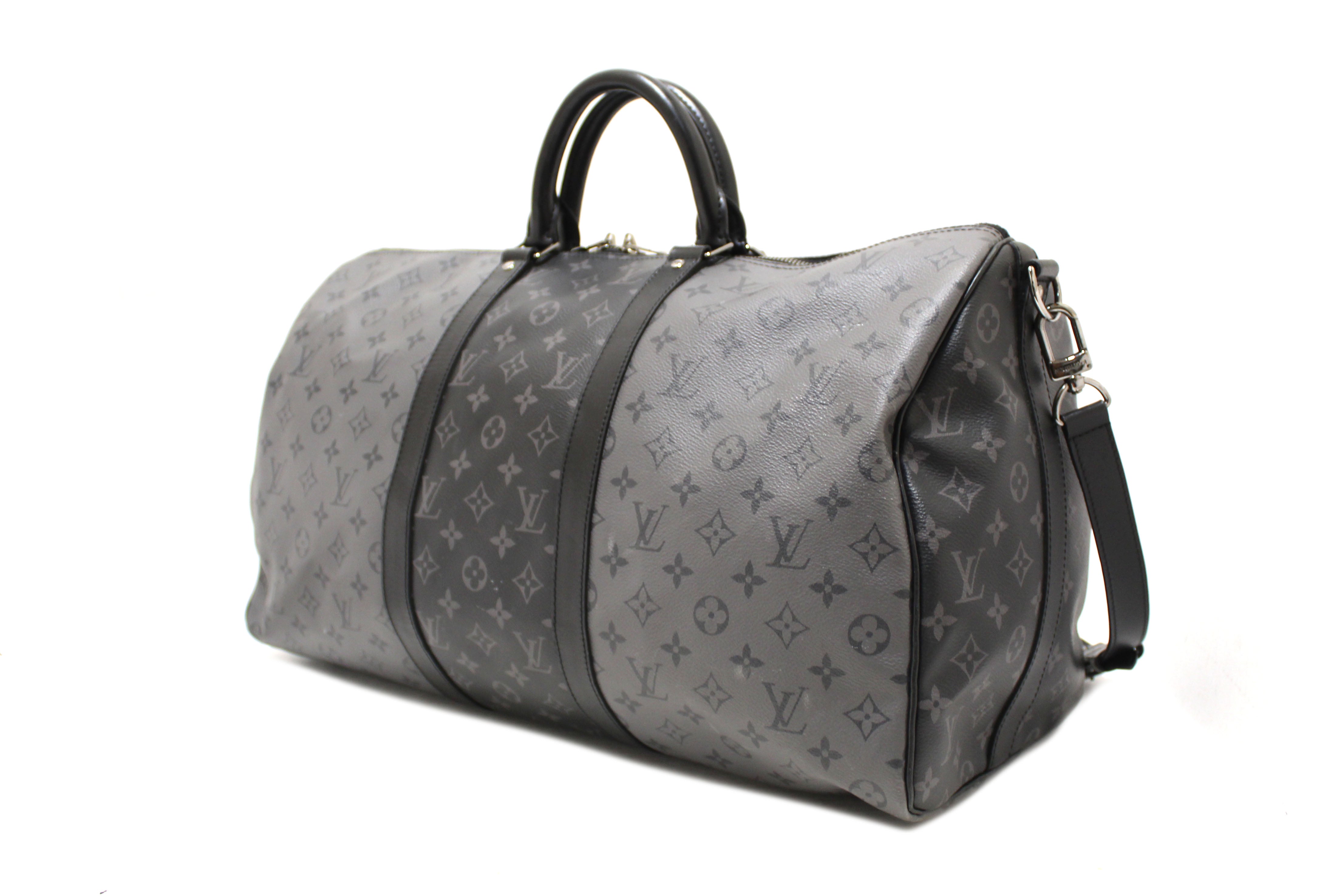 Authentic Louis Vuitton Monogram Eclipse/Monogram Eclipse Reverse Keepall Bandoulière 50 Travel Bag