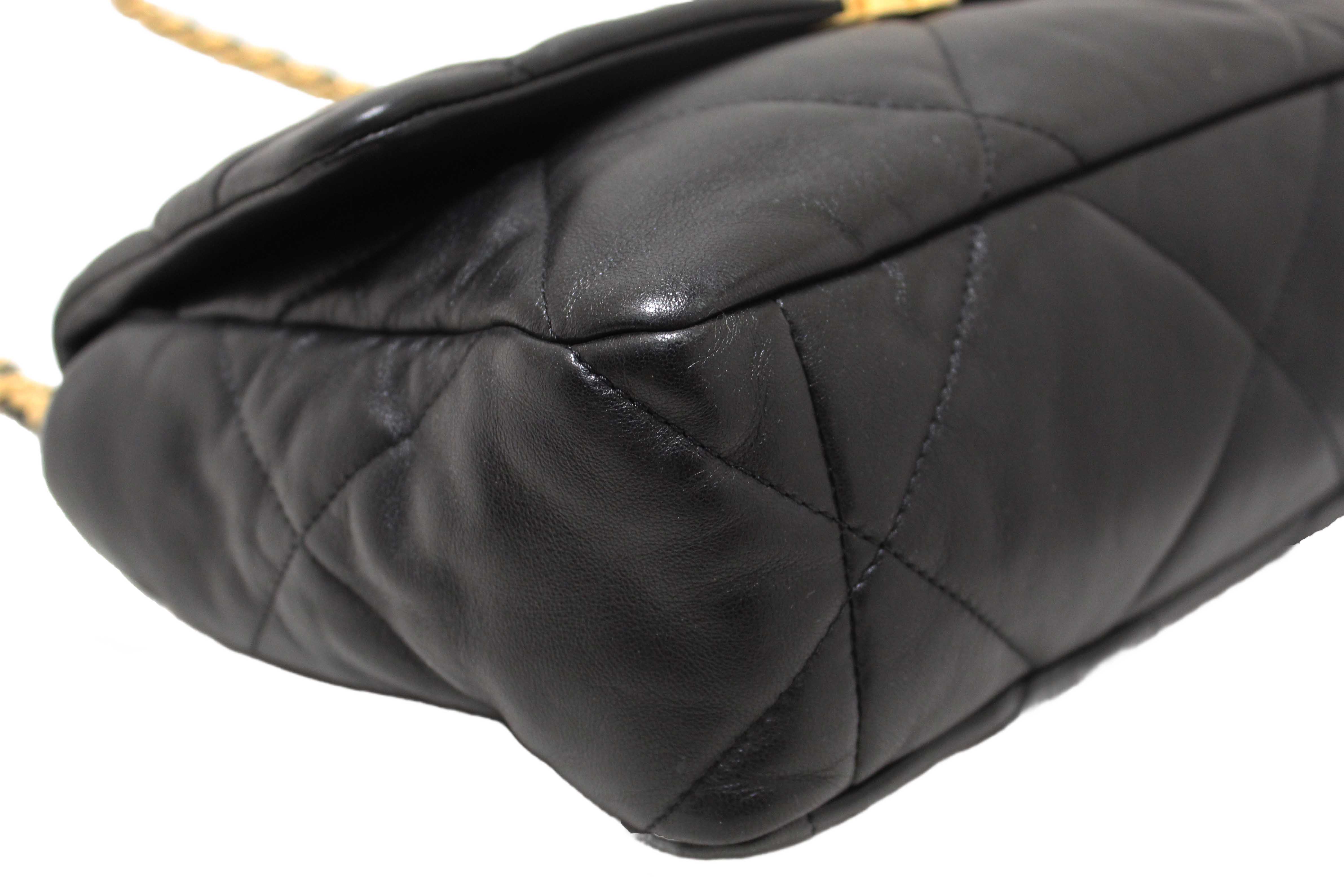 Authentic Chanel 19 Large Black Quilted Lambskin Leather Shoulder Bag
