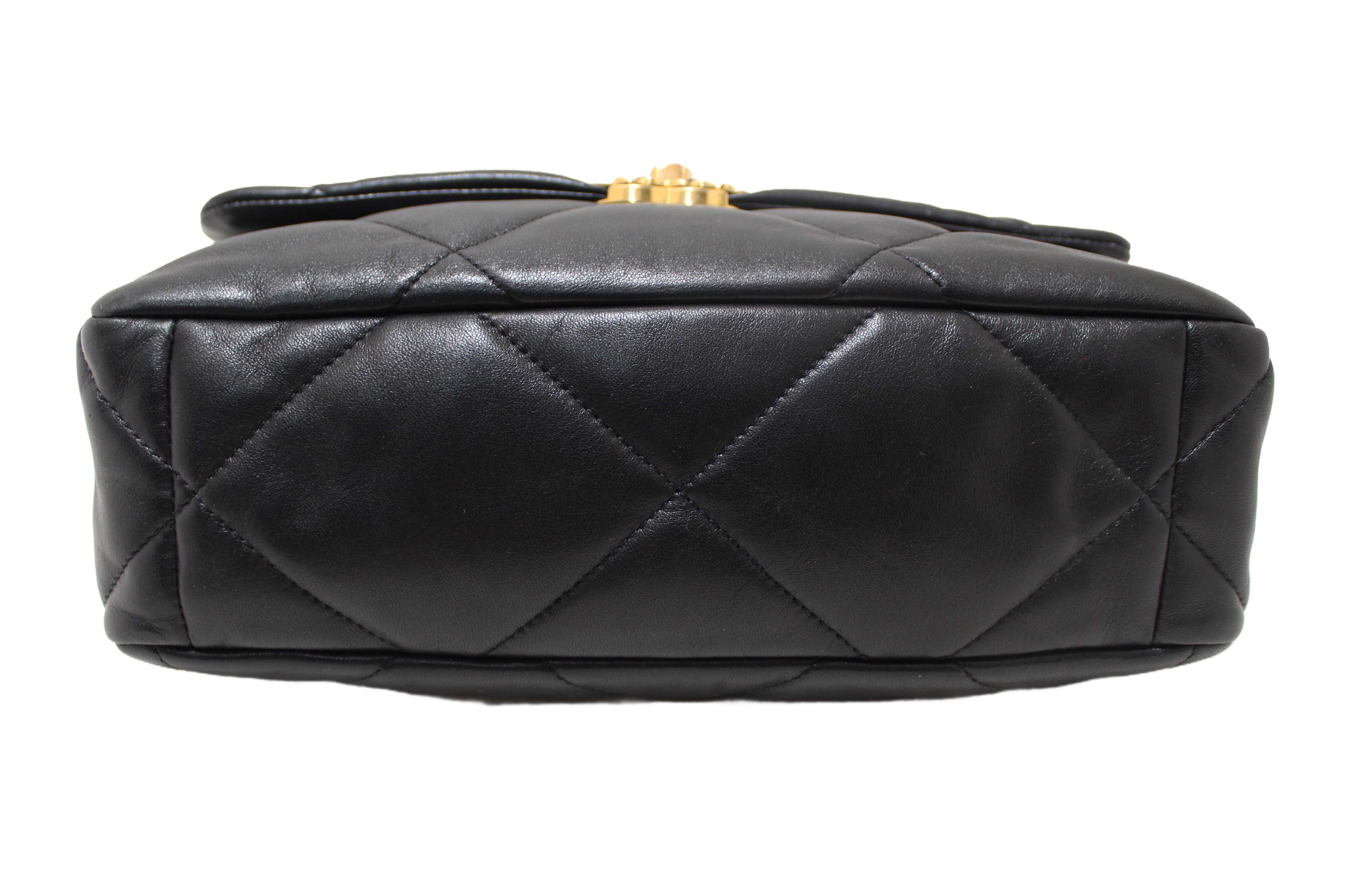 Authentic Chanel 19 Large Black Quilted Lambskin Leather Shoulder Bag