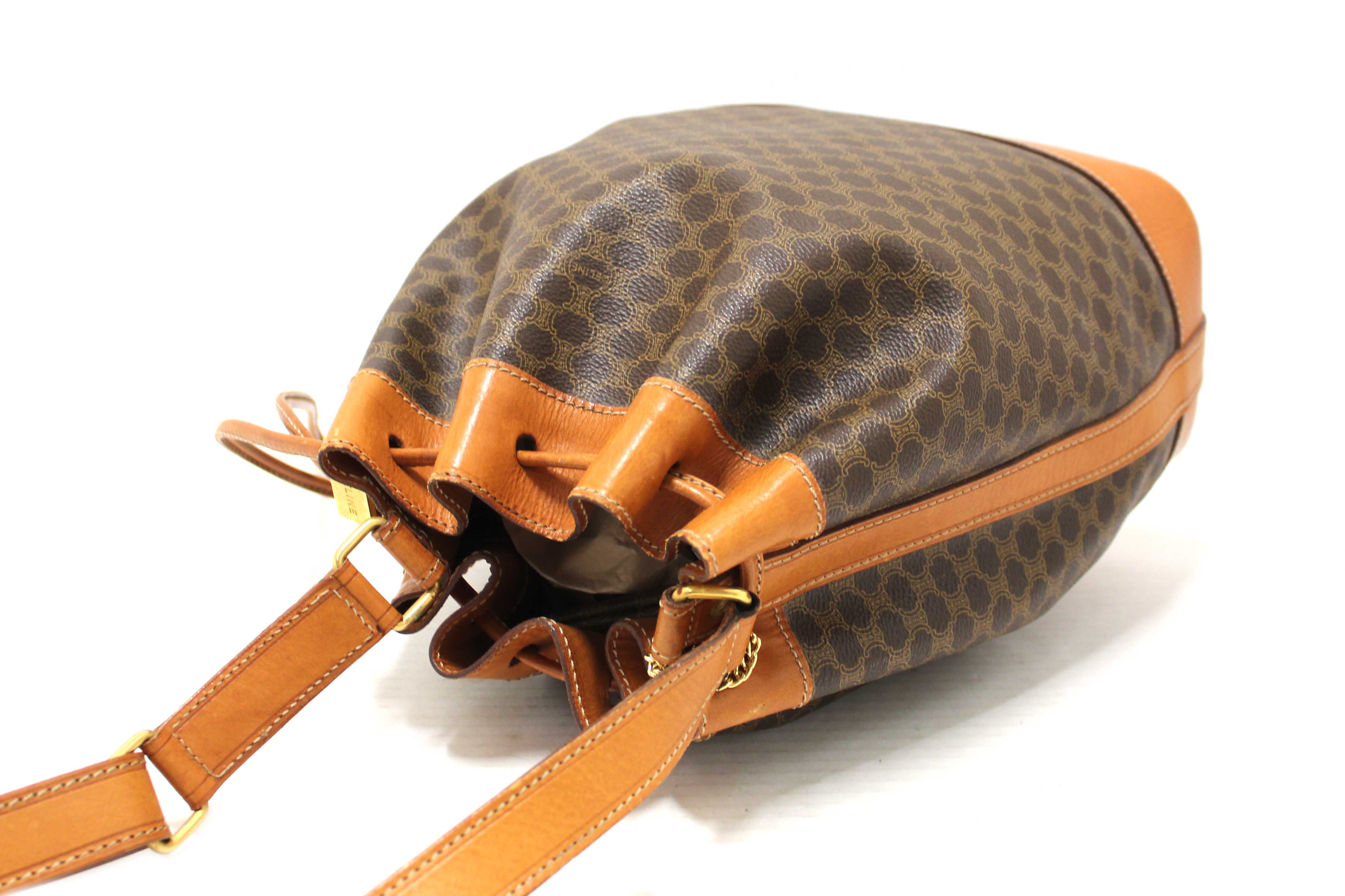 Authentic Celine Vintage Macadam Drawstring Bucket Bag